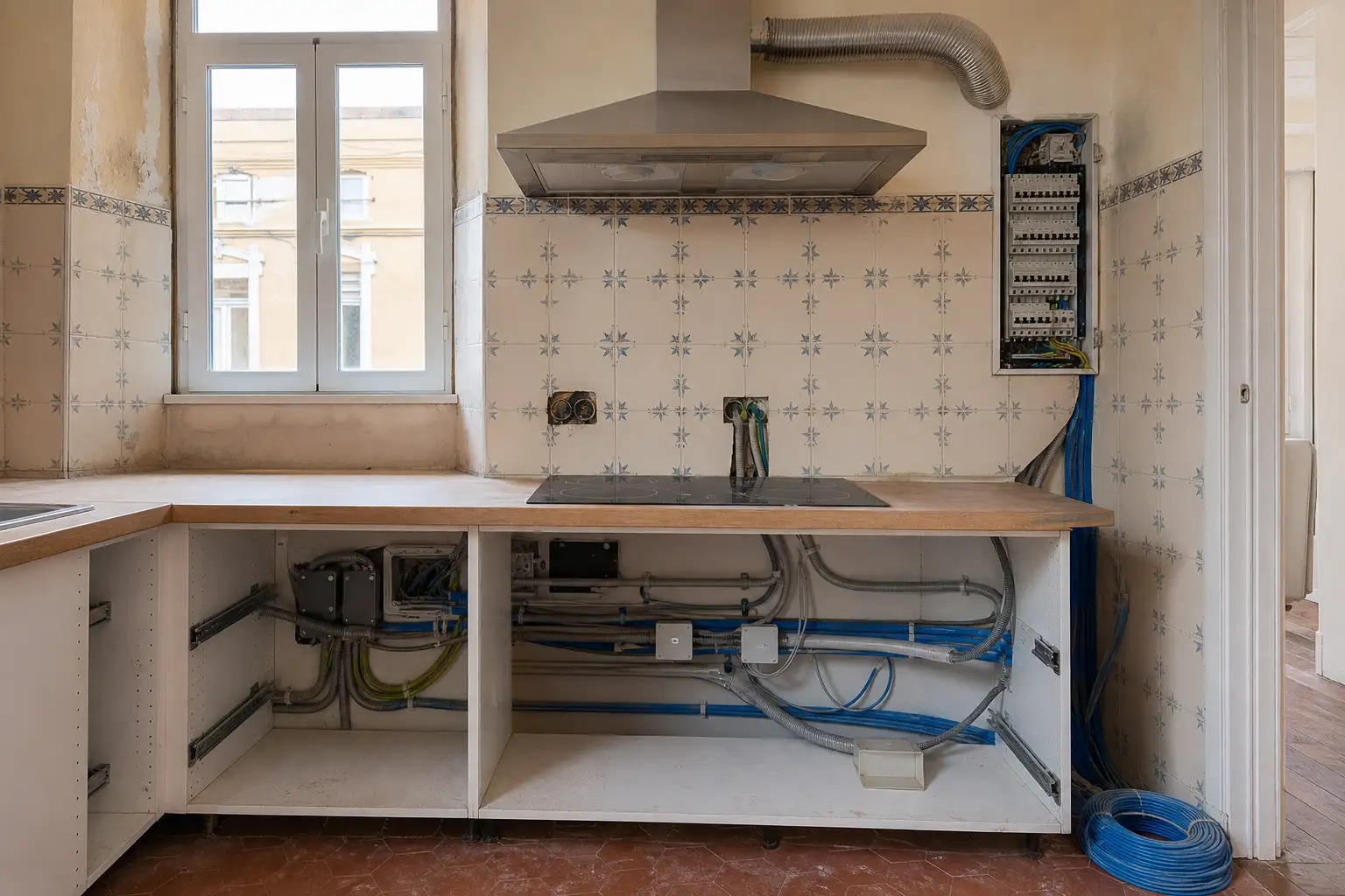 Electrical and technical preparation for fitting an induction hob in an older kitchen
