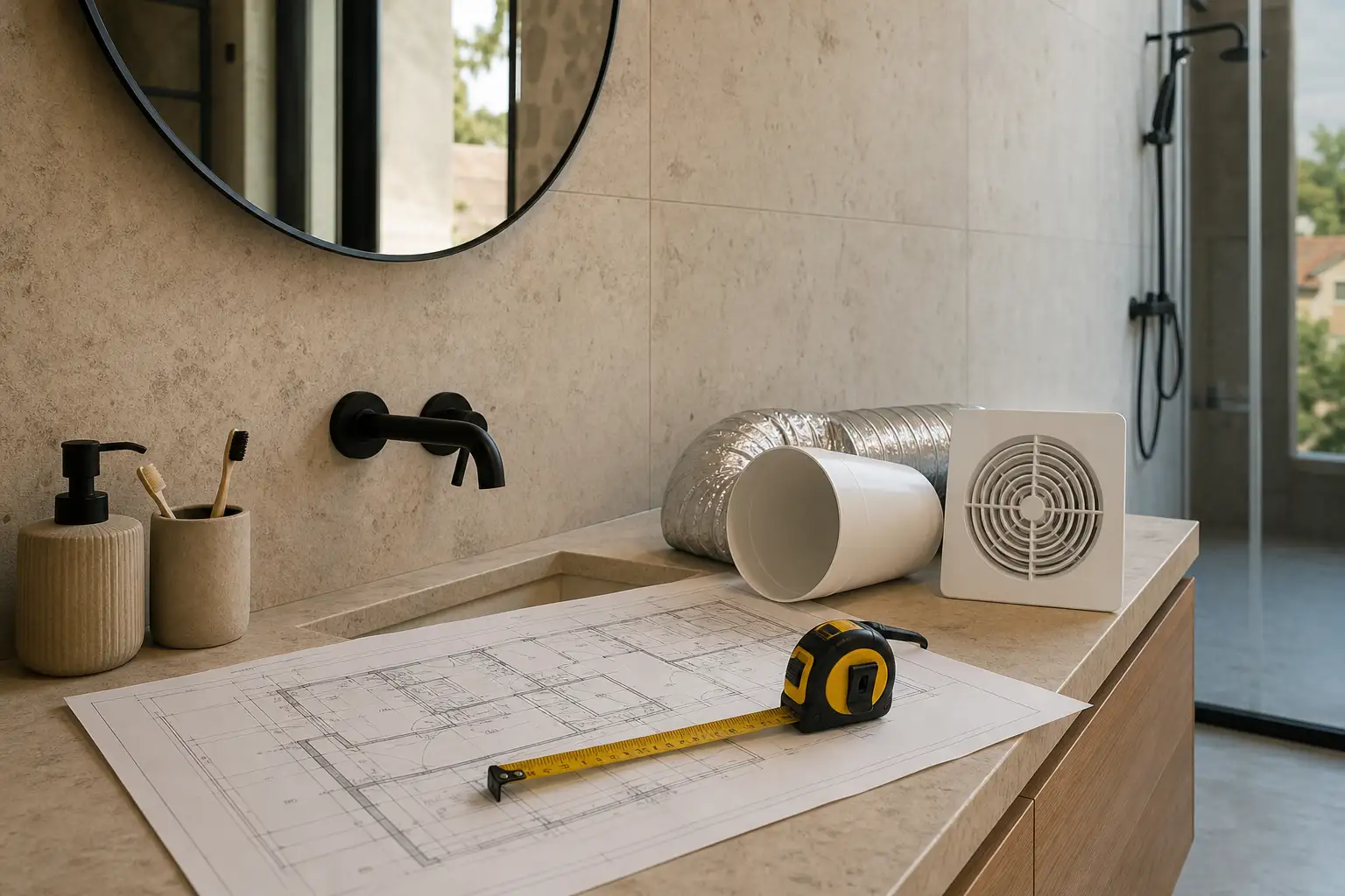 Planeamento de ventilação e extração para uma casa de banho durante uma remodelação