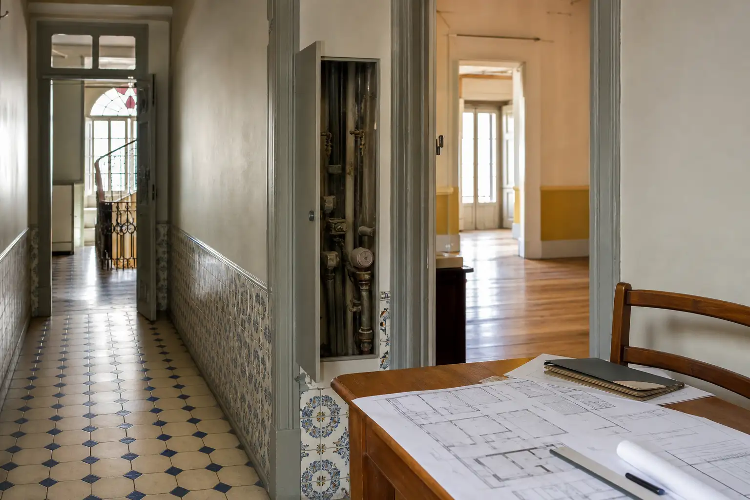 Planning a plumbing intervention in an older Lisbon apartment building