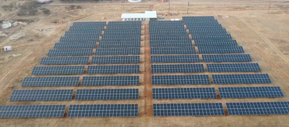 Aerial view of the 1.6 MWp solar plant at Marlo Farms