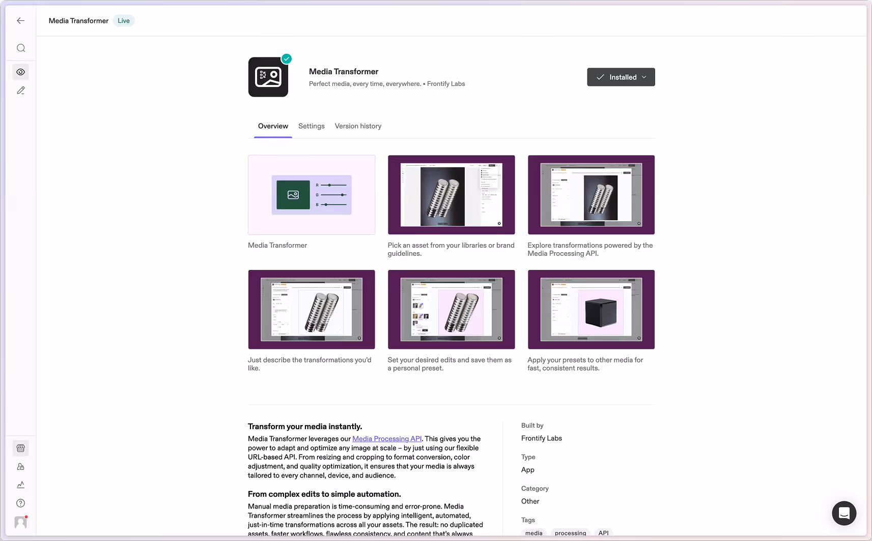 Media Transformer app on Frontify Marketplace