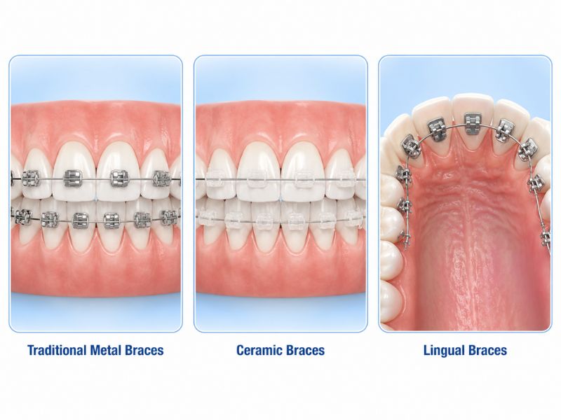 Comparison of traditional metal braces, ceramic braces, and lingual braces
