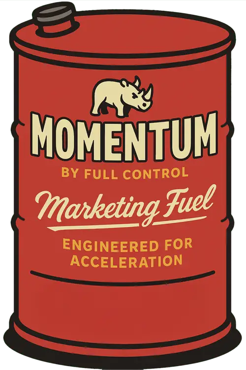 Fuel Barrel labeled "Momentum Marketing Fuel by Full Control"