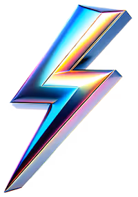 Shiny metallic lightning bolt with blue and purple gradient colors.