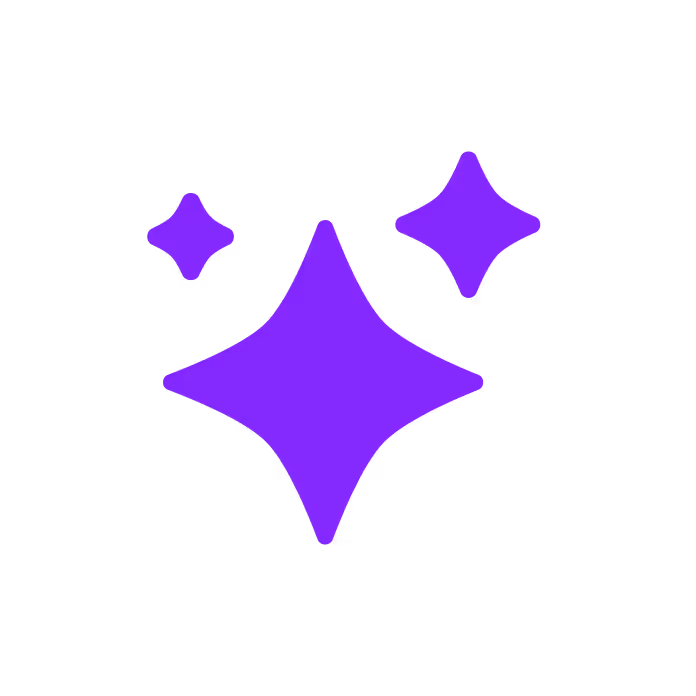 Three purple sparkle or star icons of varying sizes on a transparent background.