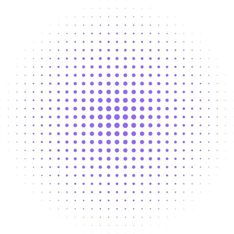 Circular pattern of purple dots arranged in a grid with larger dots in the center fading to smaller dots at the edges on a black background.