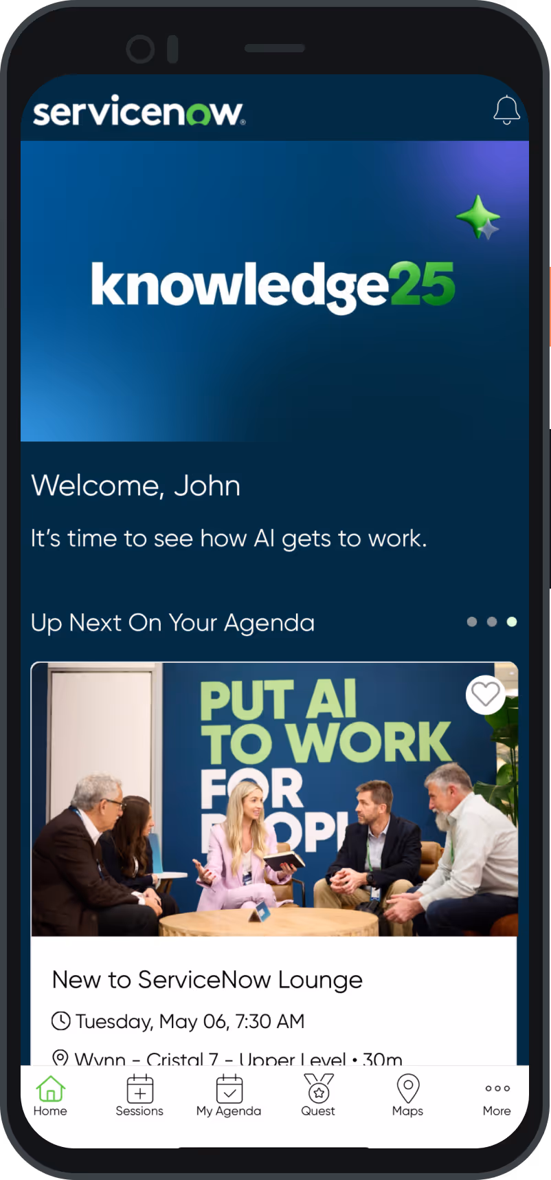 Amego mobile app agenda up next home screen