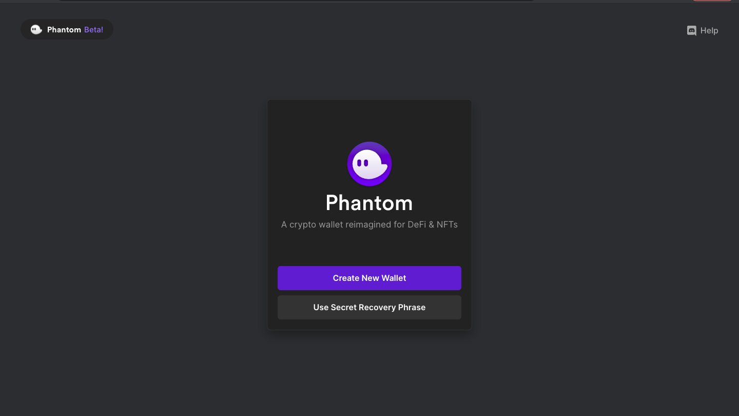 Creating a new wallet inside Phantom