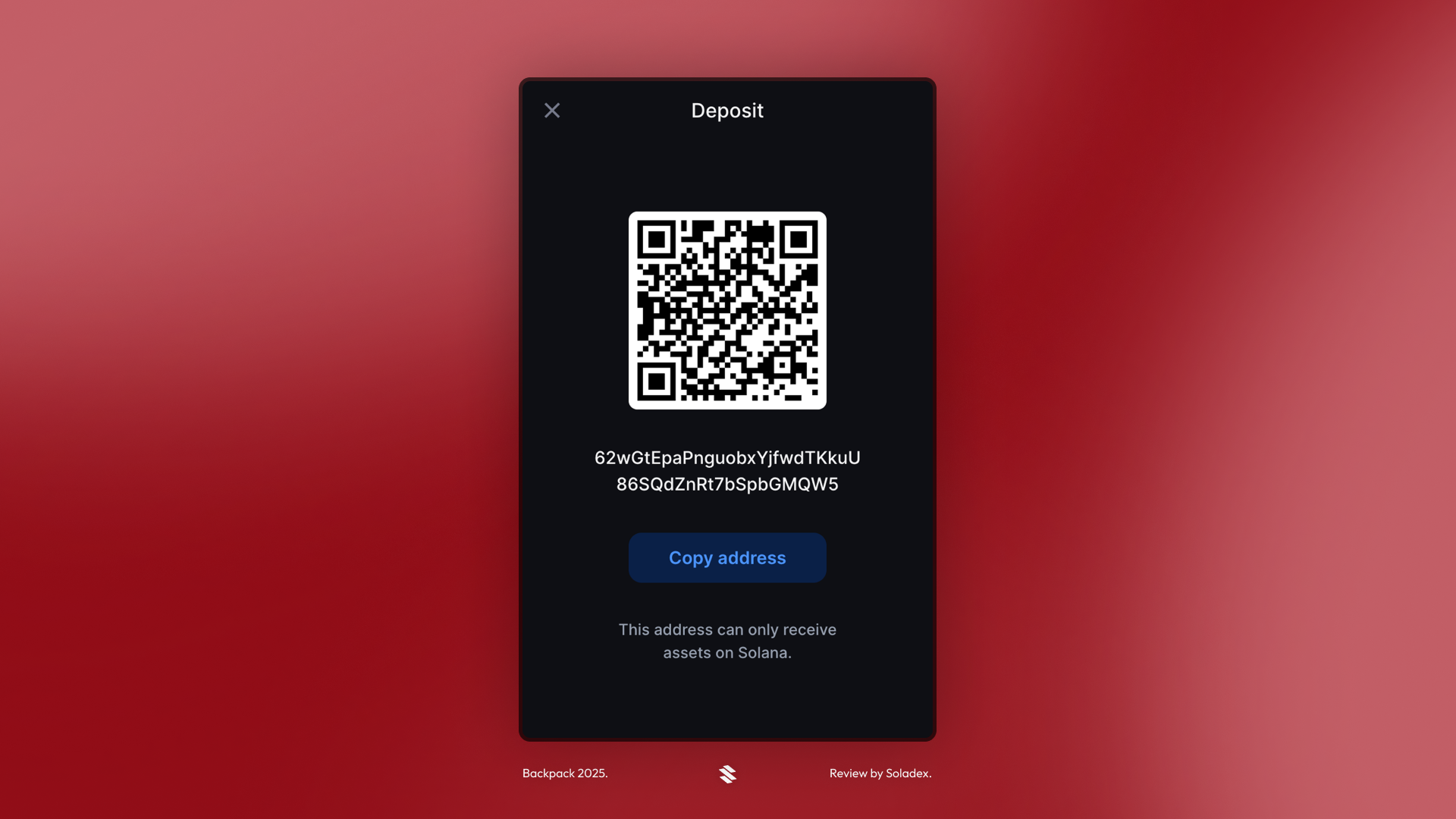 Depositing crypto via QR code