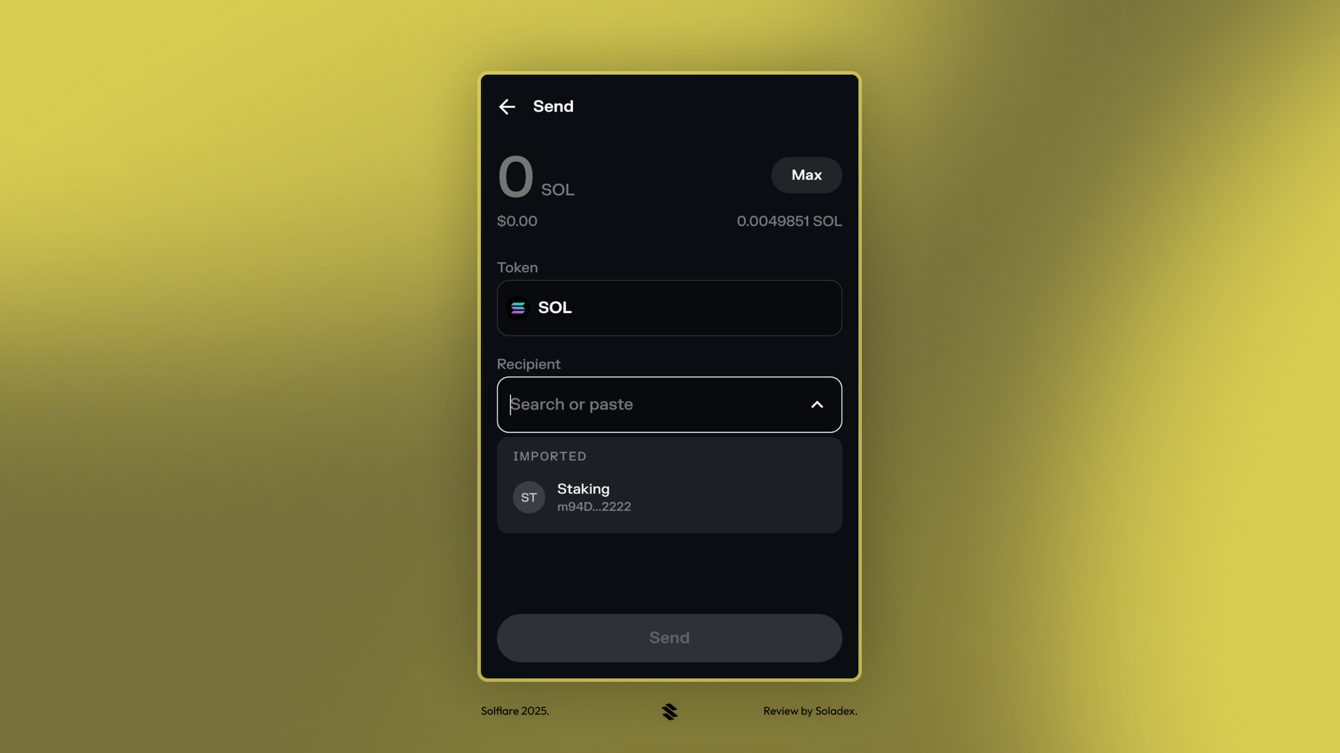 Sending $CWIF with the help of Solflare wallet.