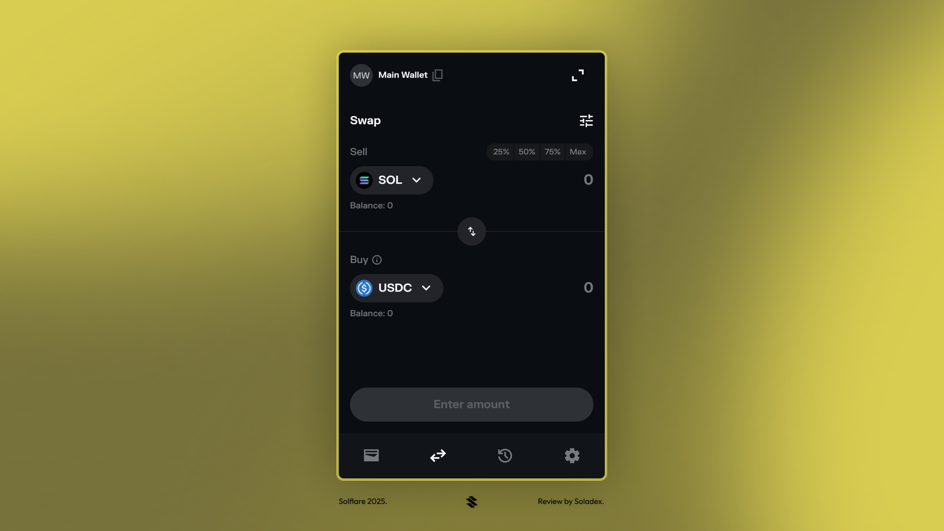 Swapping tokens within Solflare