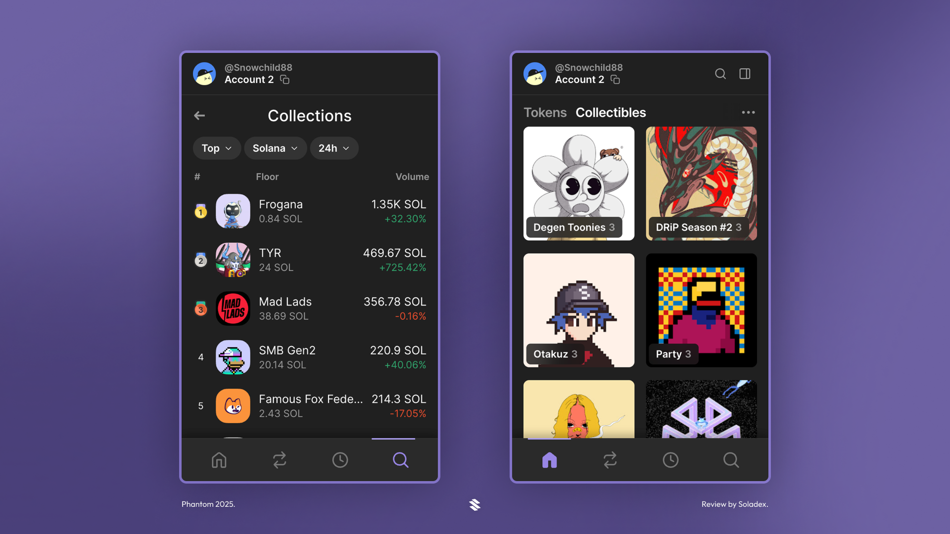 Viewing NFT collections inside Phantom.