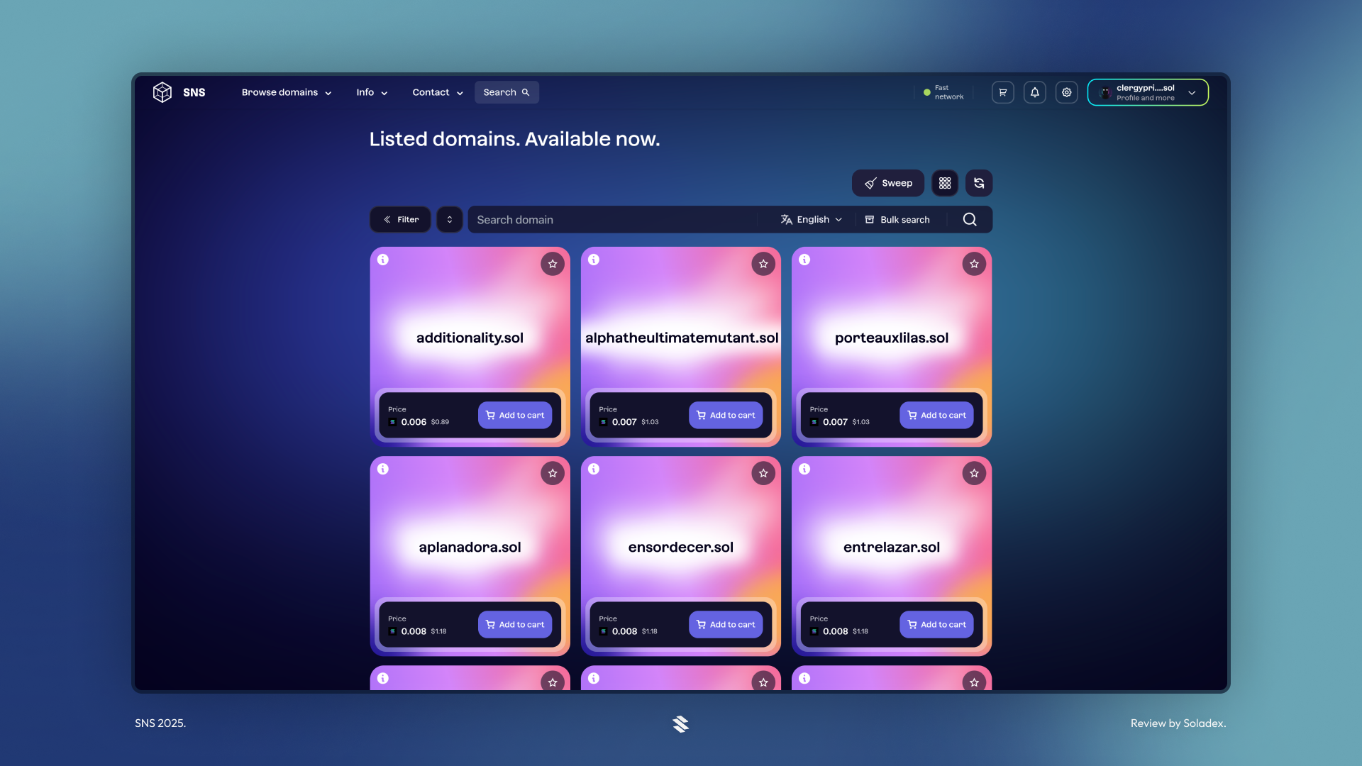 SNS Solana domain marketplace