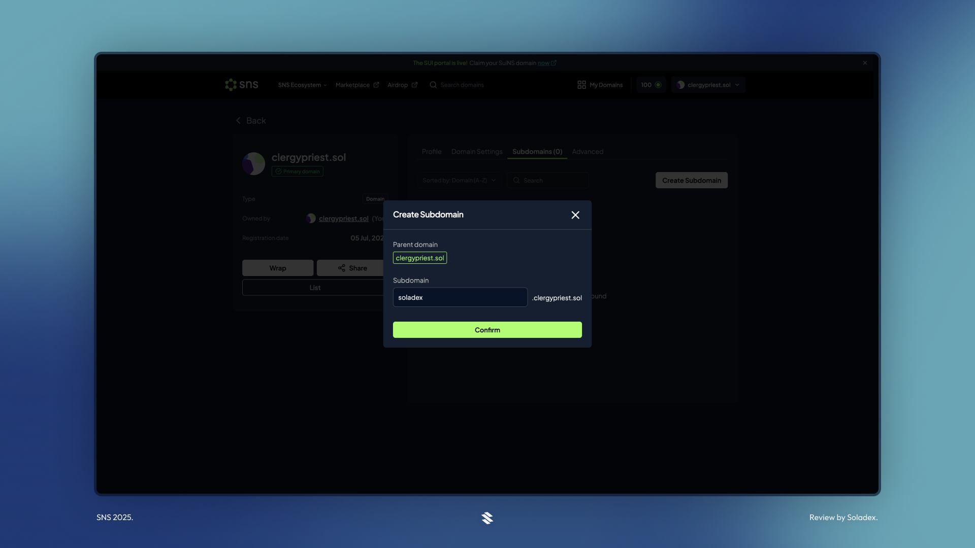 Creating a subdomain on SNS Solana