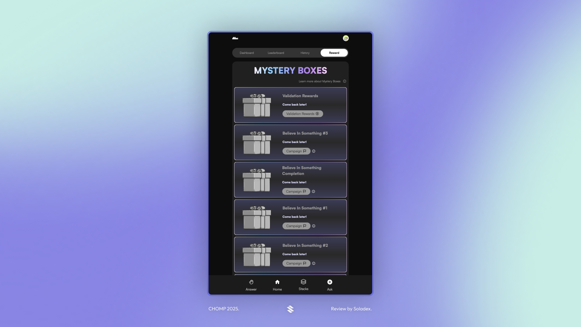Mystery boxes from campaigns on CHOMP