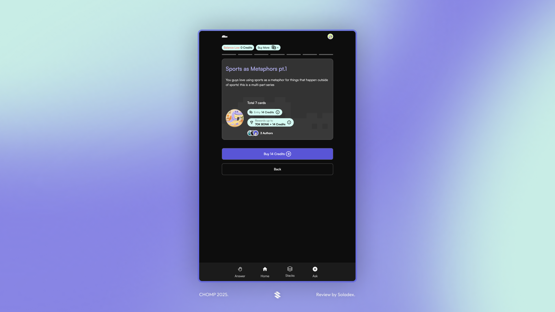 Joining a contest on CHOMP to earn 70,000 $BONK