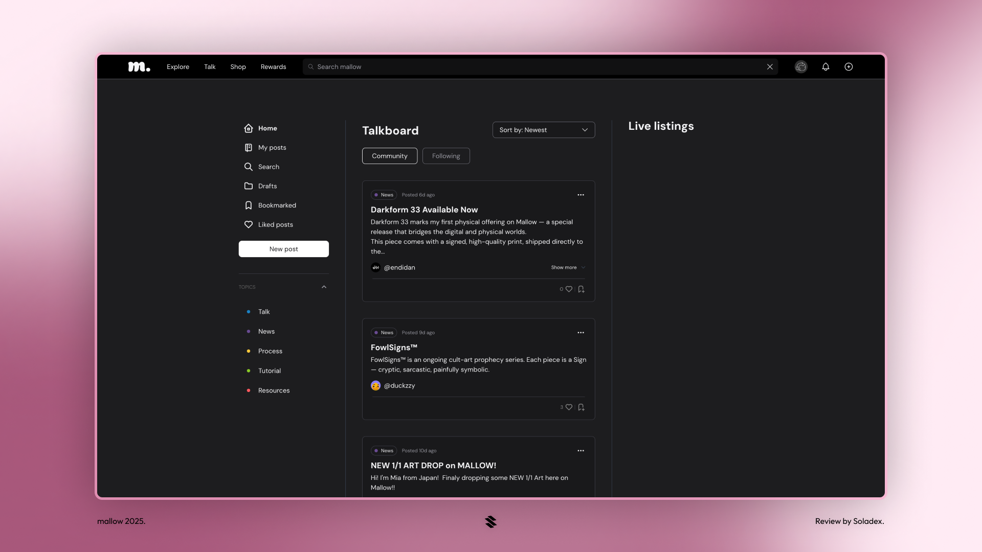A view of the Mallow Talkboard feature