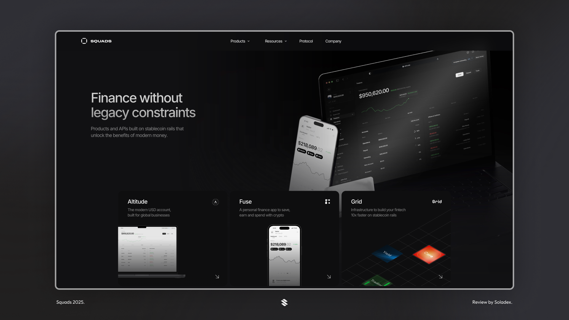 Squads homepage displaying their products