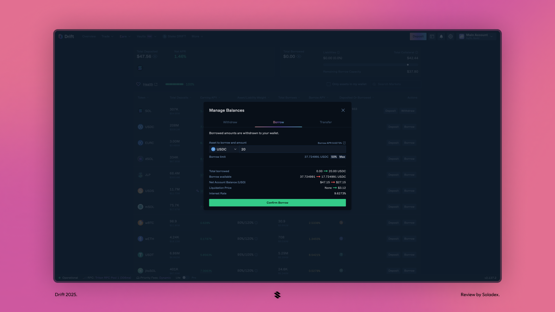 Borrowing stablecoins on drift