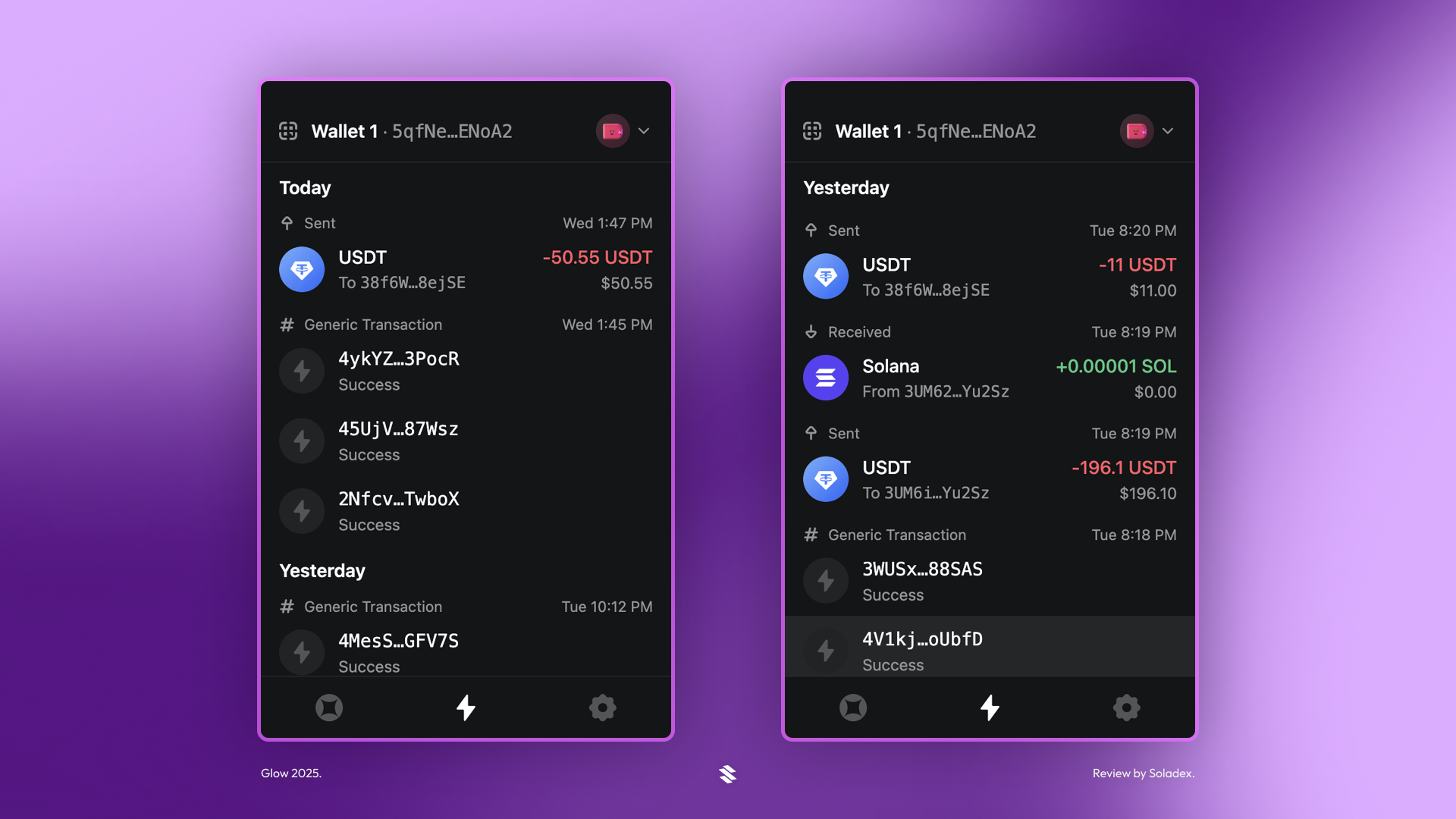 Examples of some of the token swaps and transactions listed