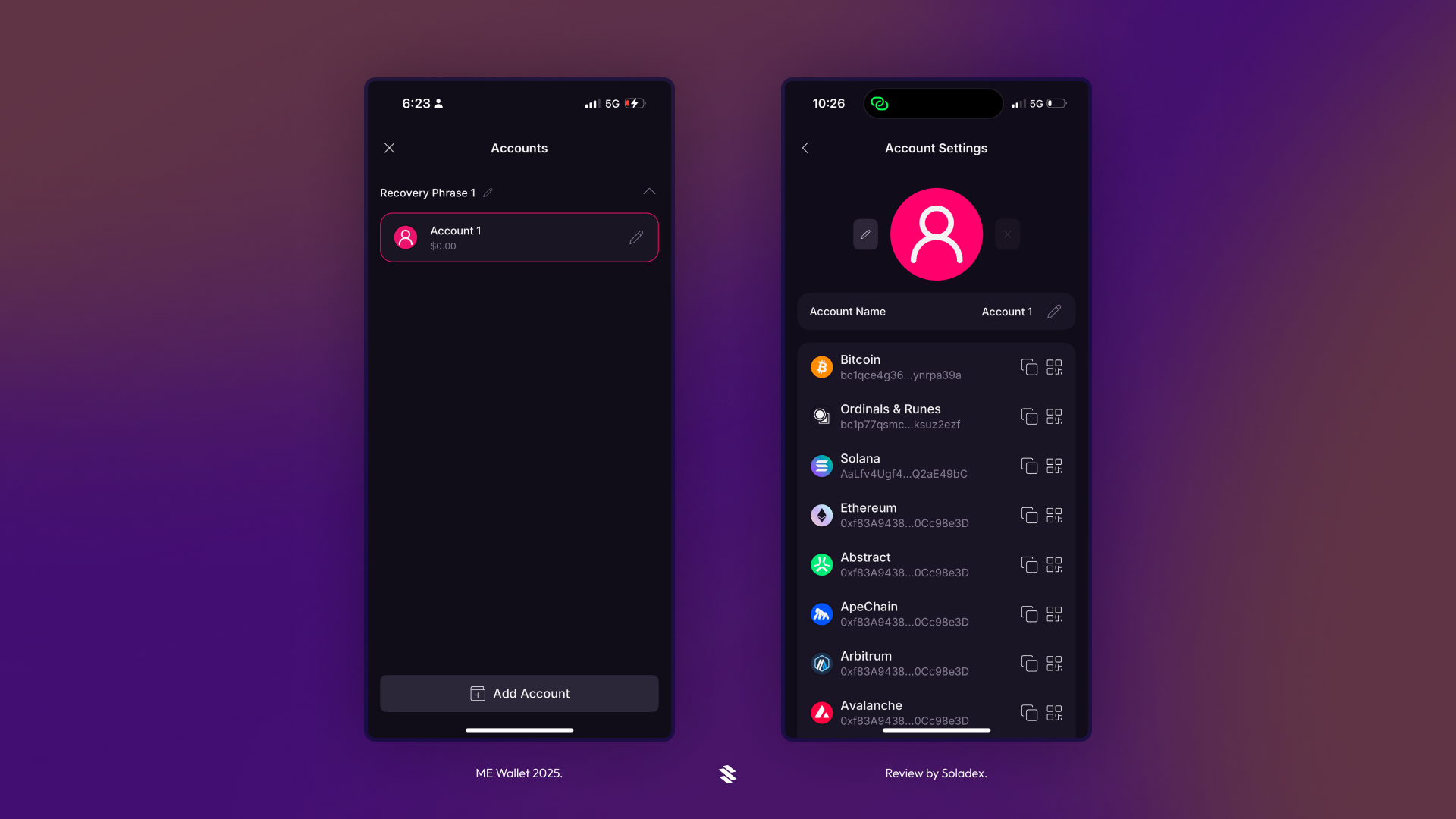 Accounts screen inside the Magic Eden Wallet
