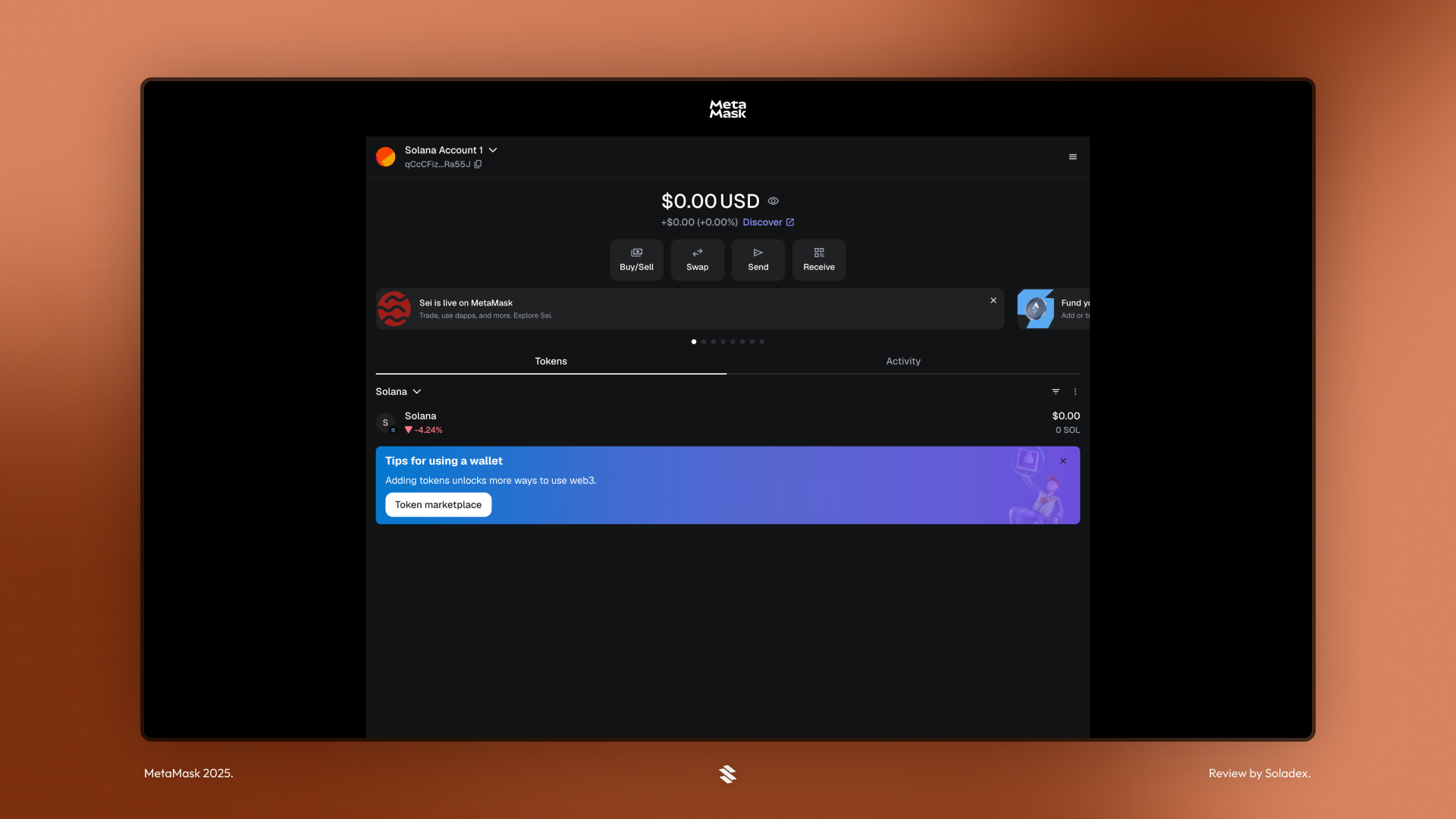 The wallet home screen inside MetaMask