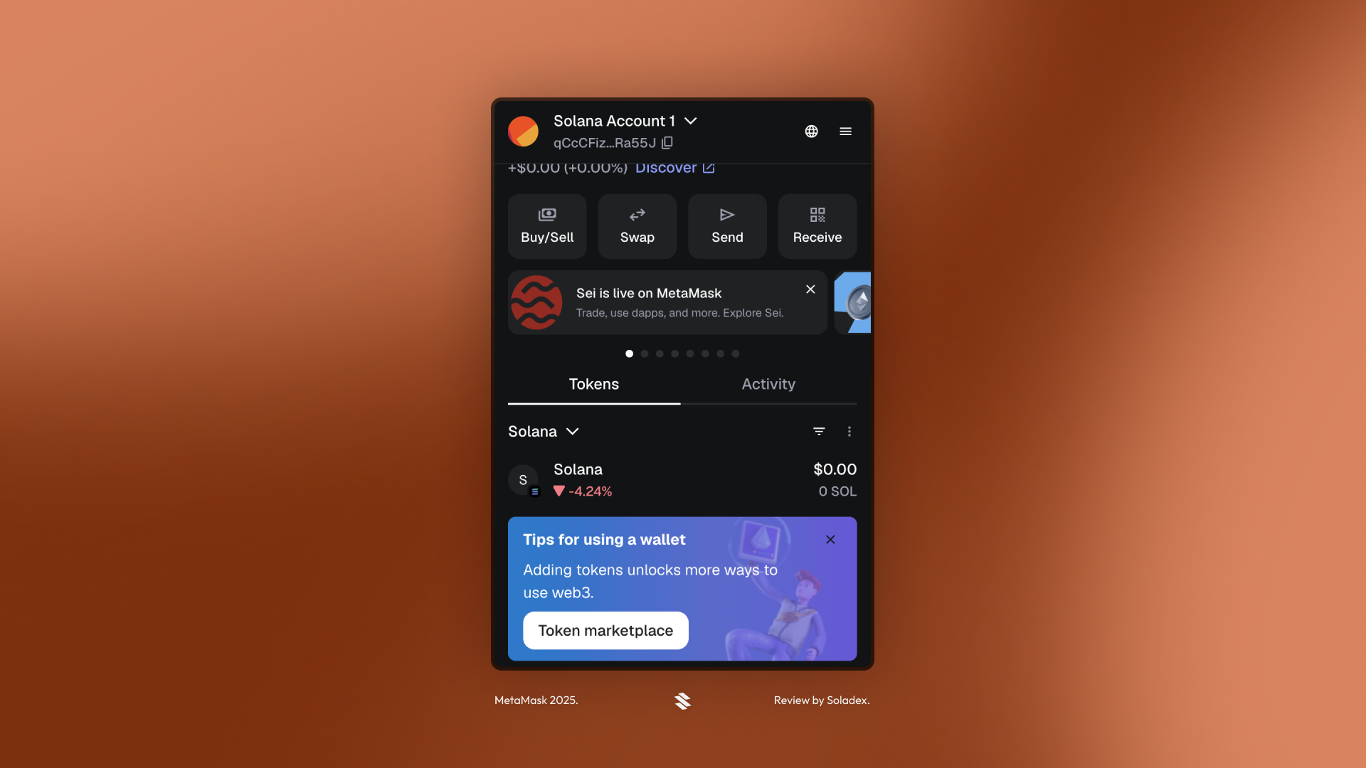 The token marketplace section inside MetaMask