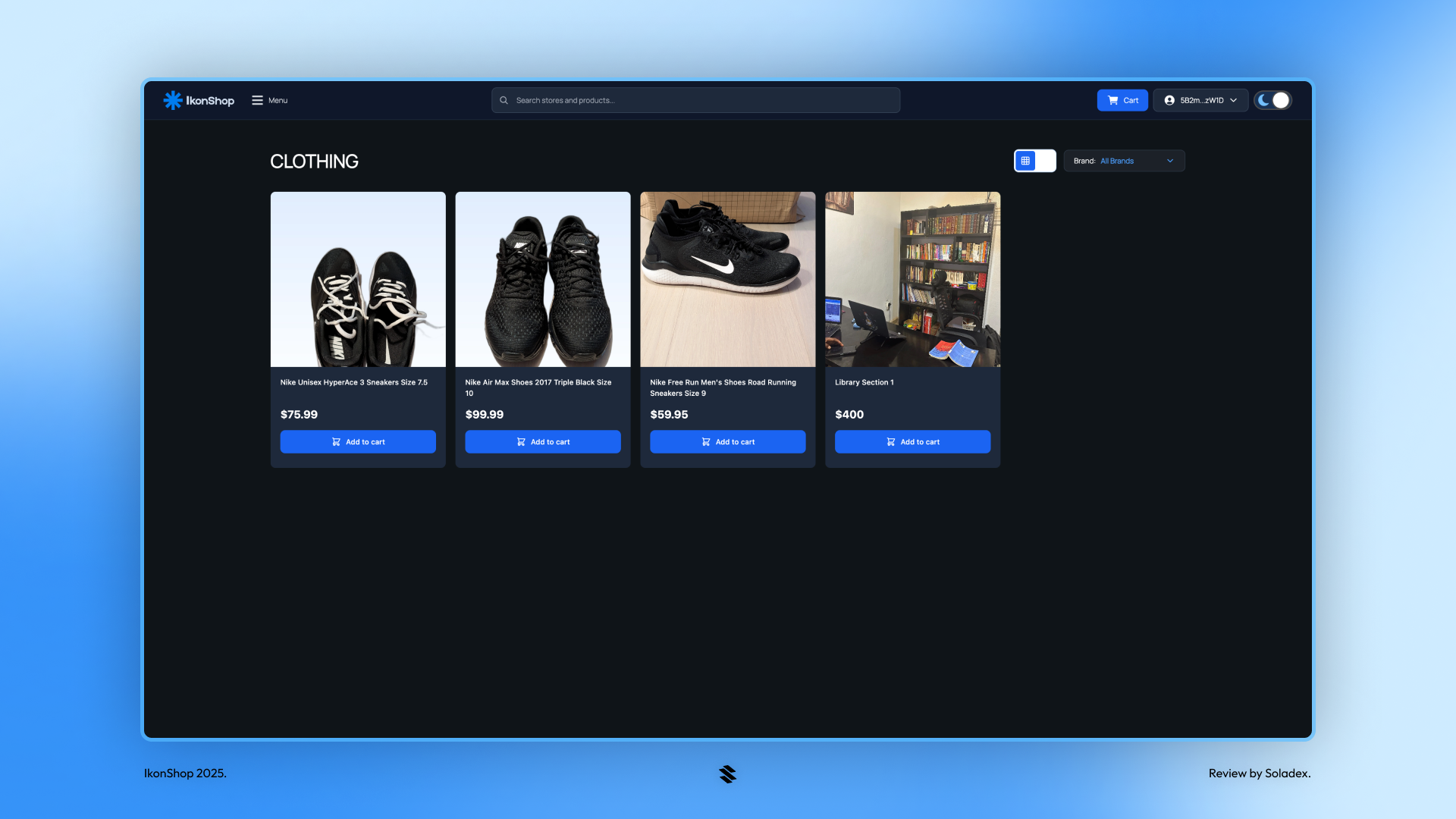 The clothing category page in IkonShop