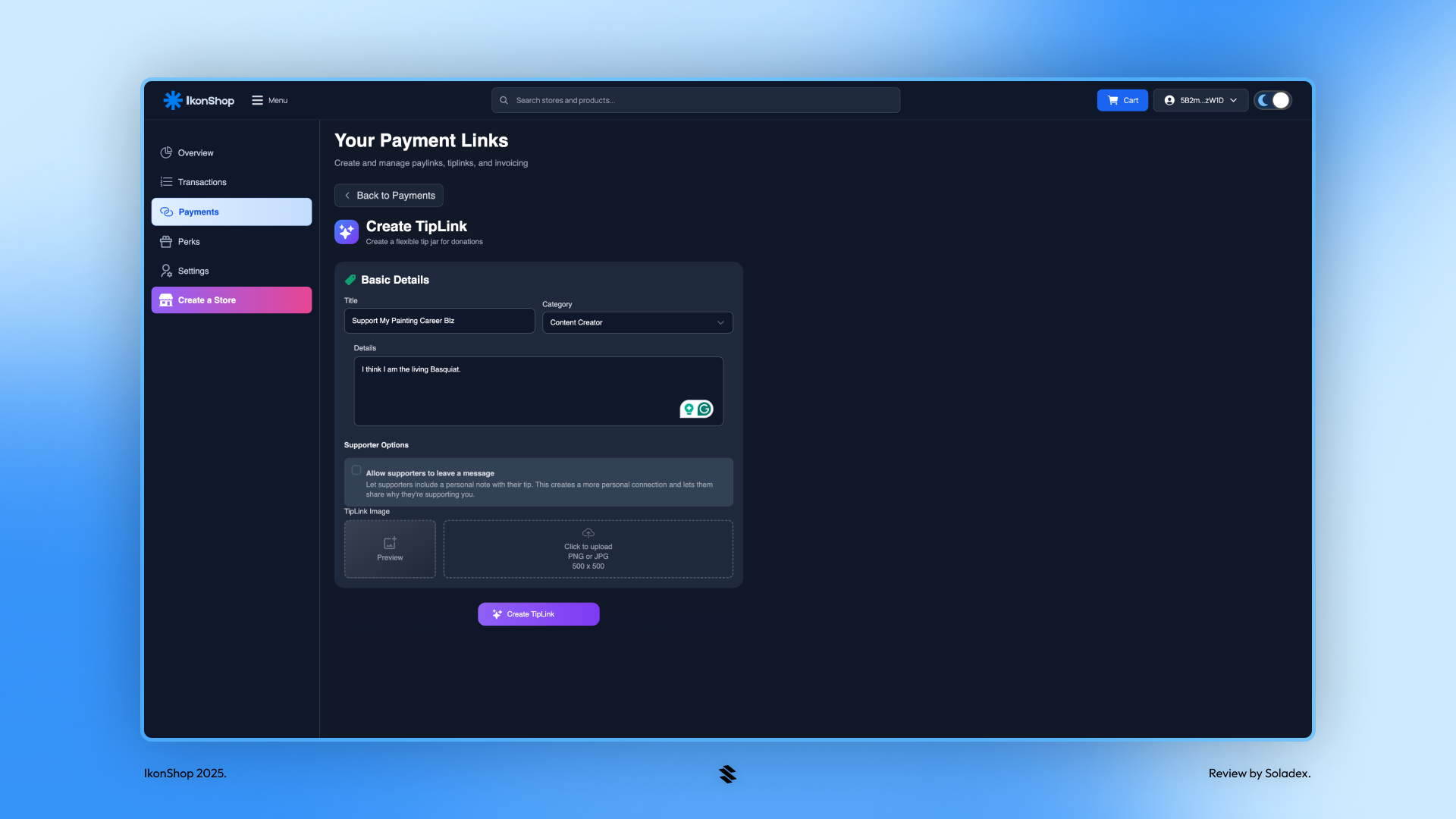 The create a TipLink feature