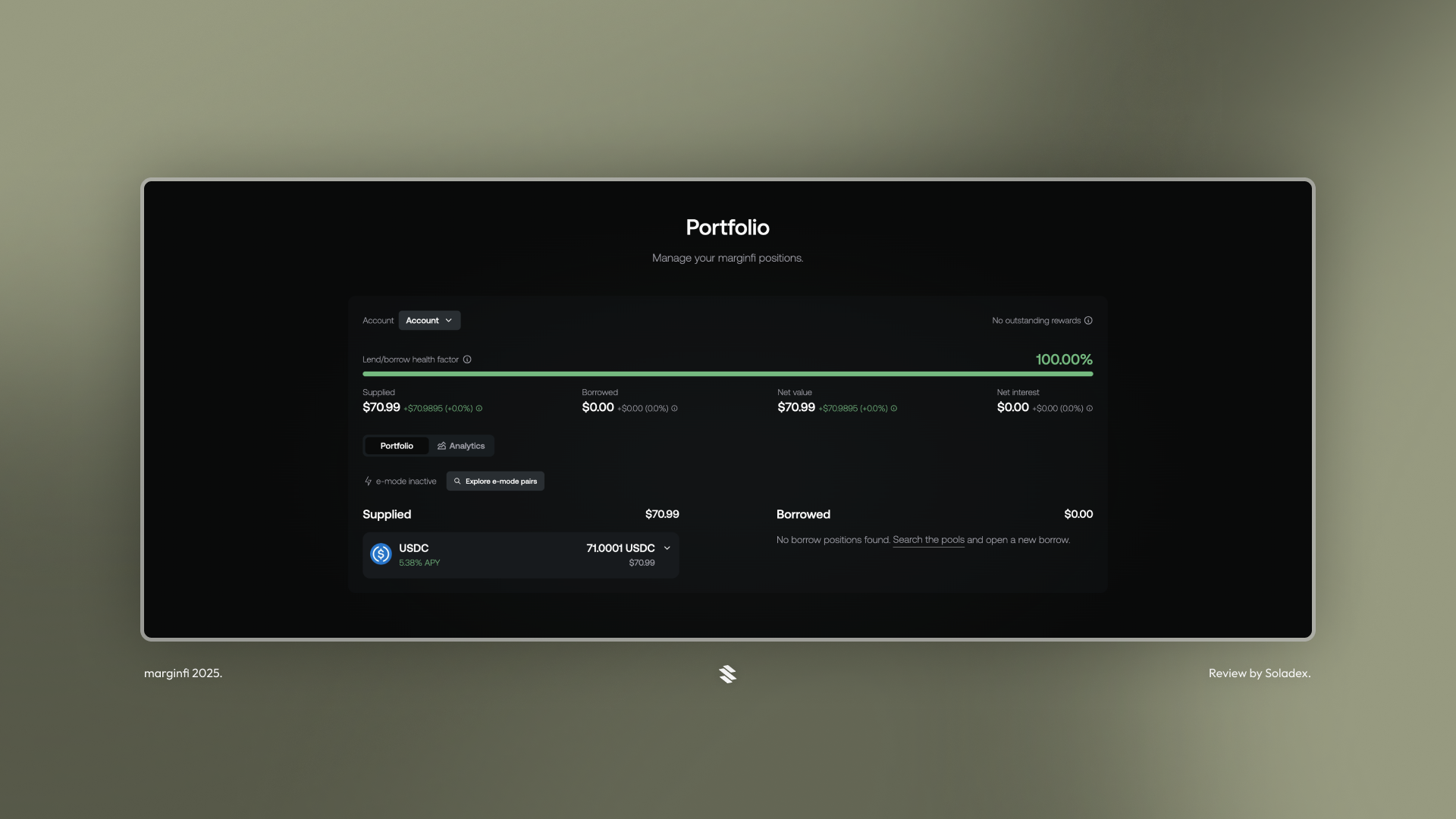 The marginfi portfolio screen, which allows users to see their deposited assets.