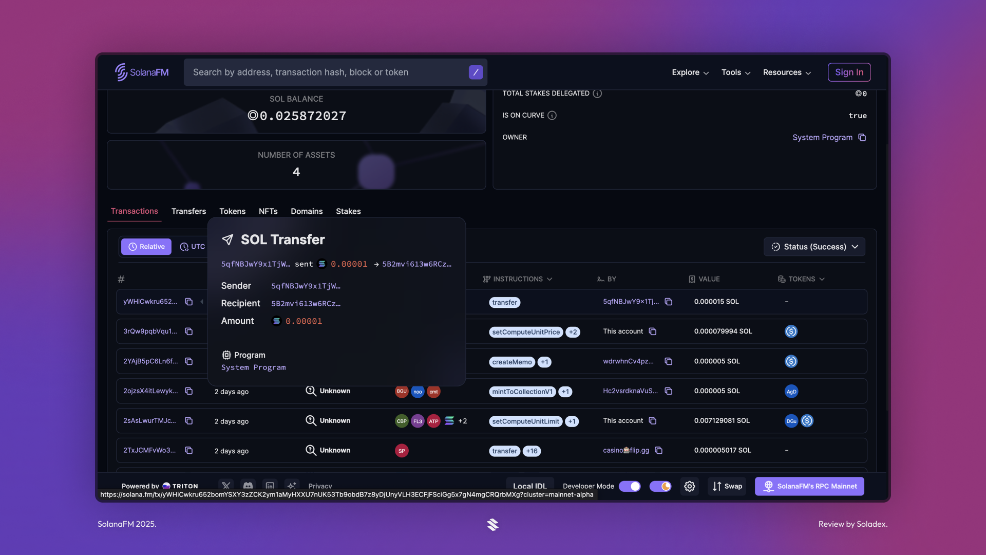 SolanaFM offers a simple user experience 