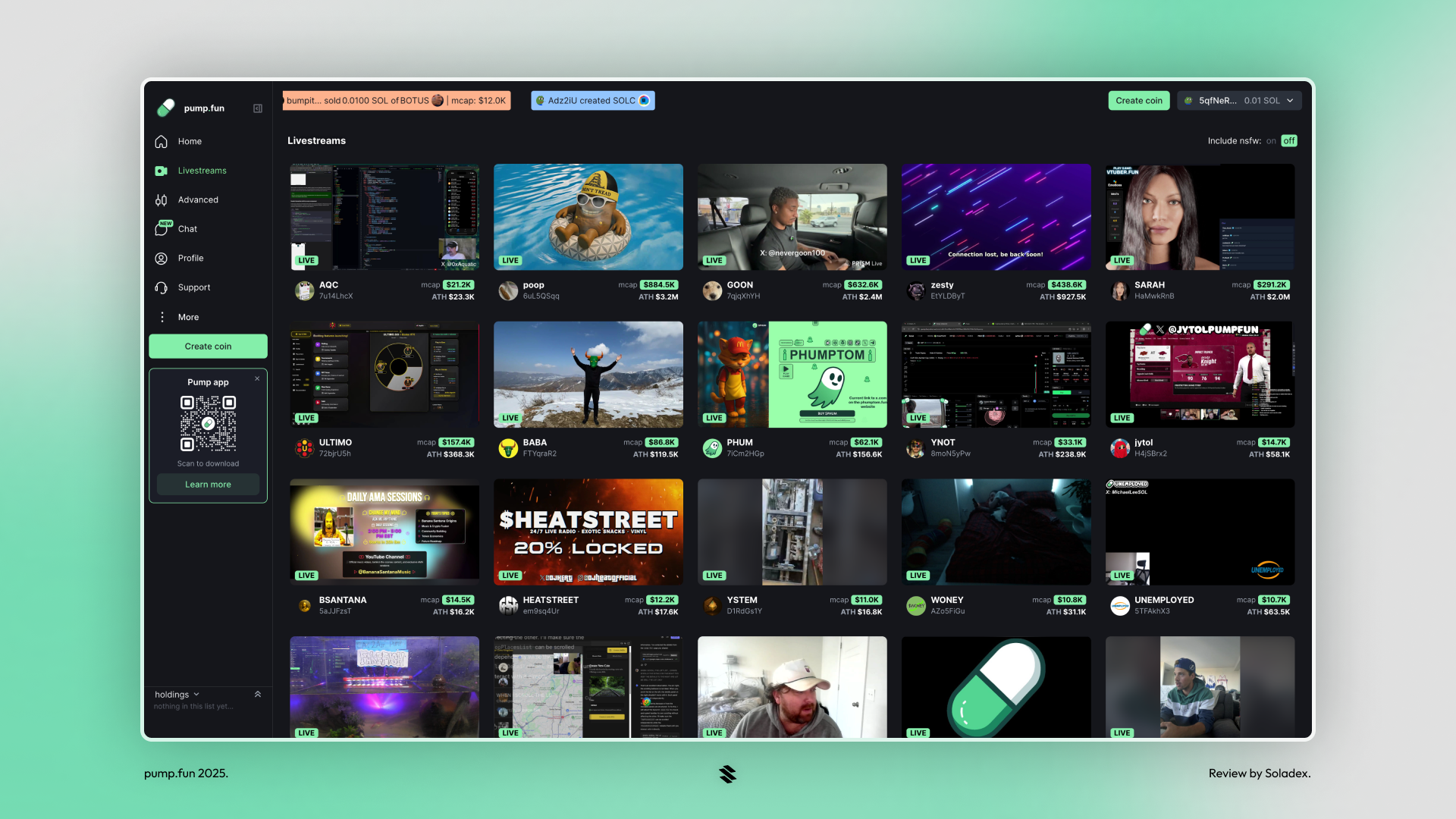 Livestreams on pump.fun