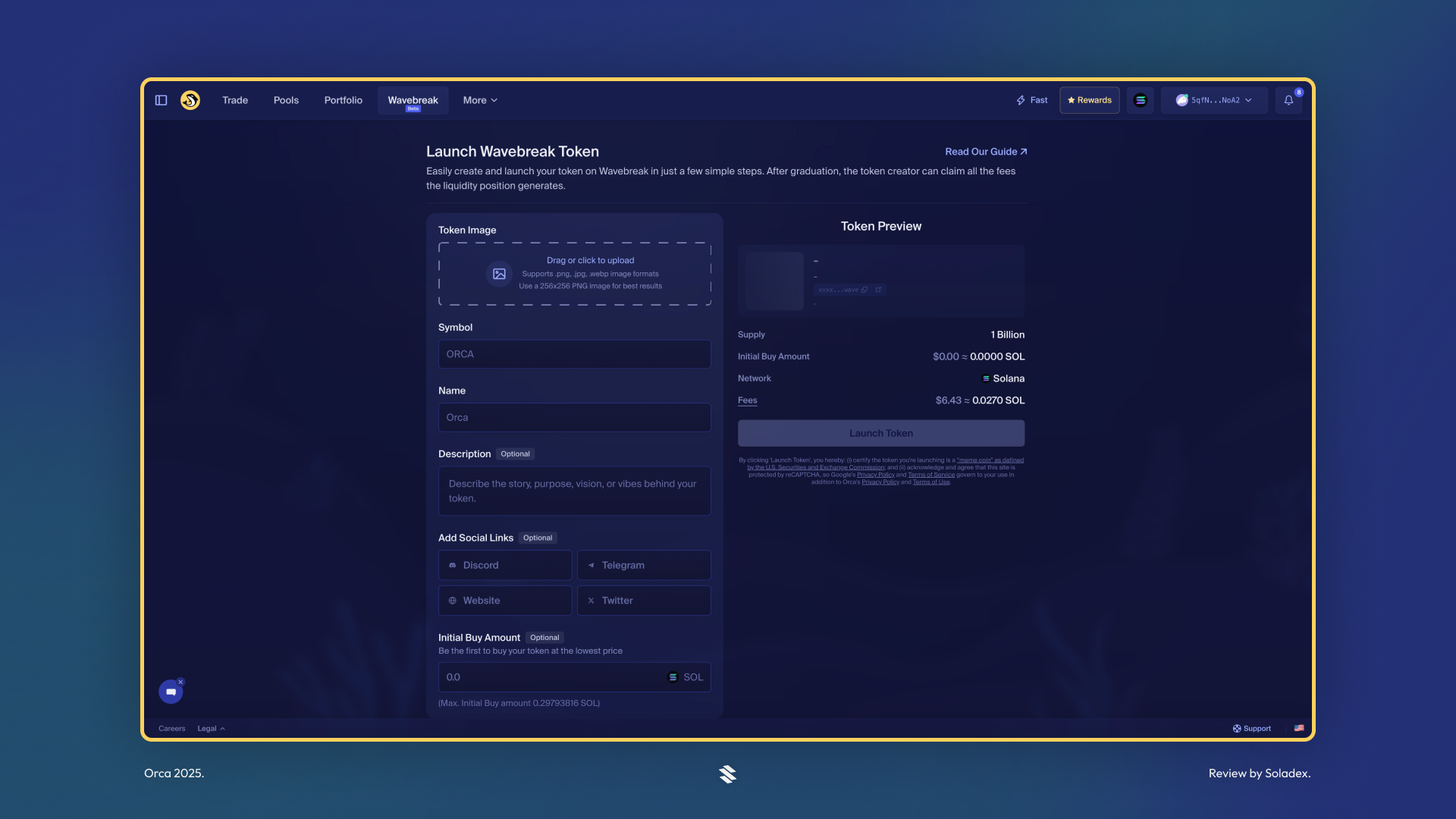 Launching a Solana token using Wavebreak