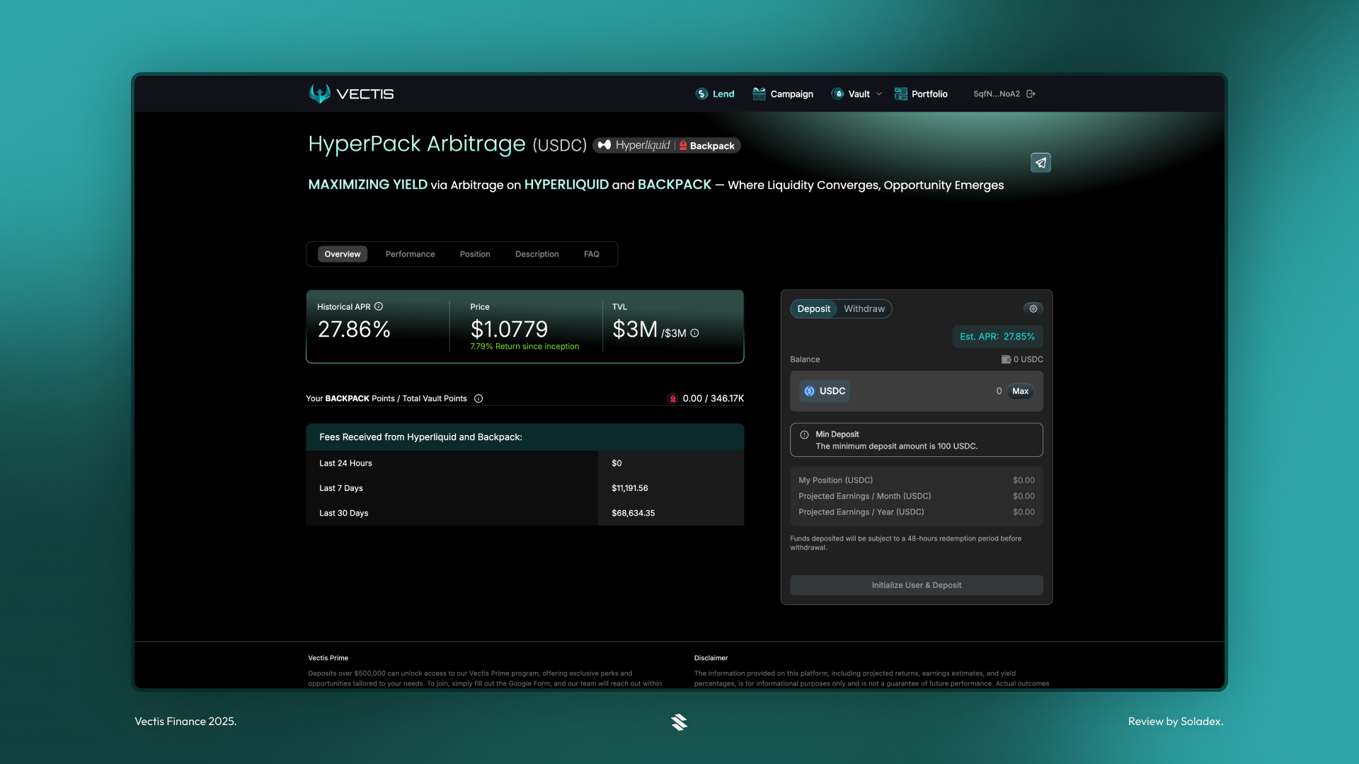 The hyperpack arbitrage pool on Vectis Finance uses the backpack exchange in addition to hyperliquid