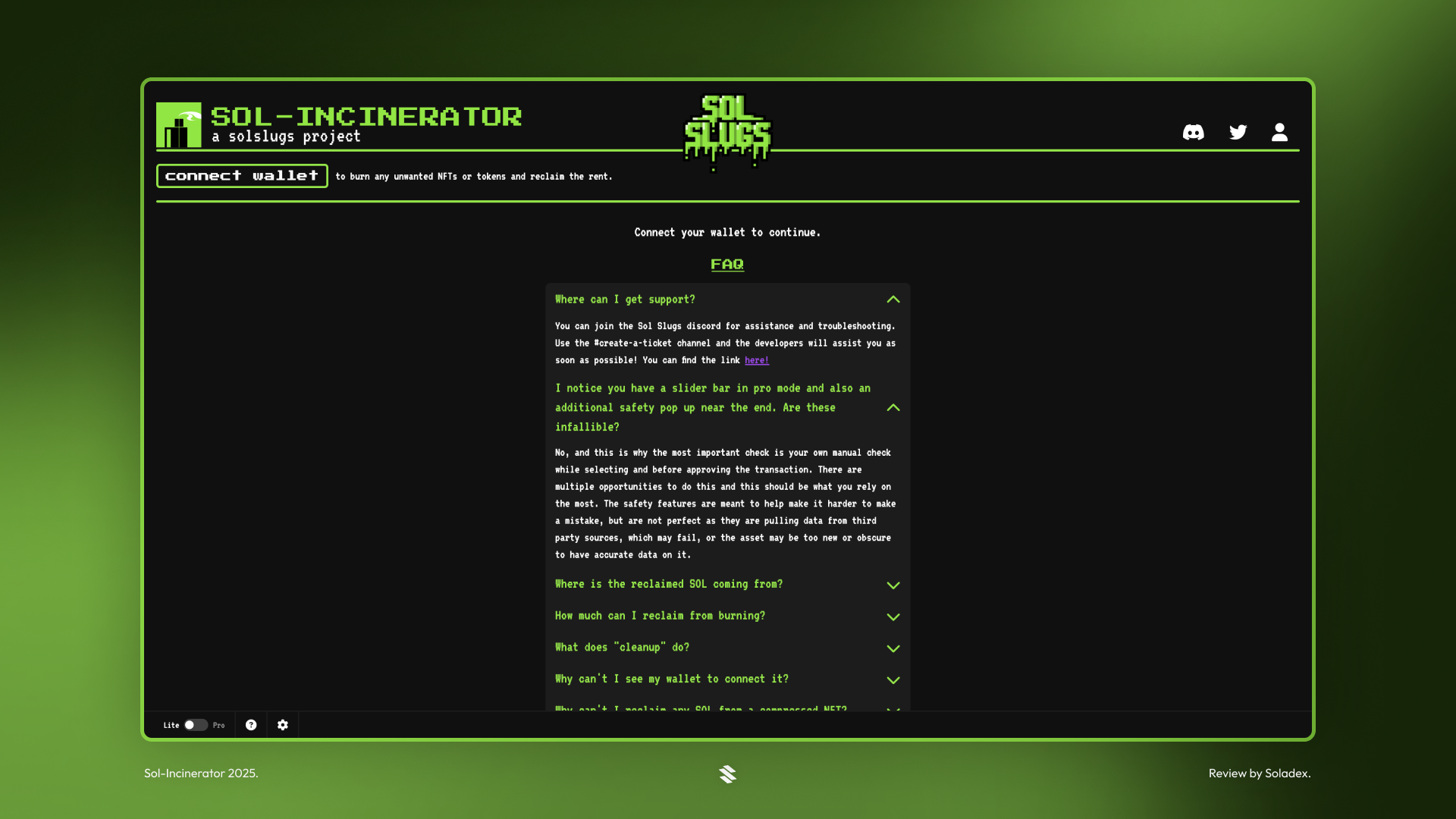 The main screen of the Sol Incinerator that details how the app works and how to use it.