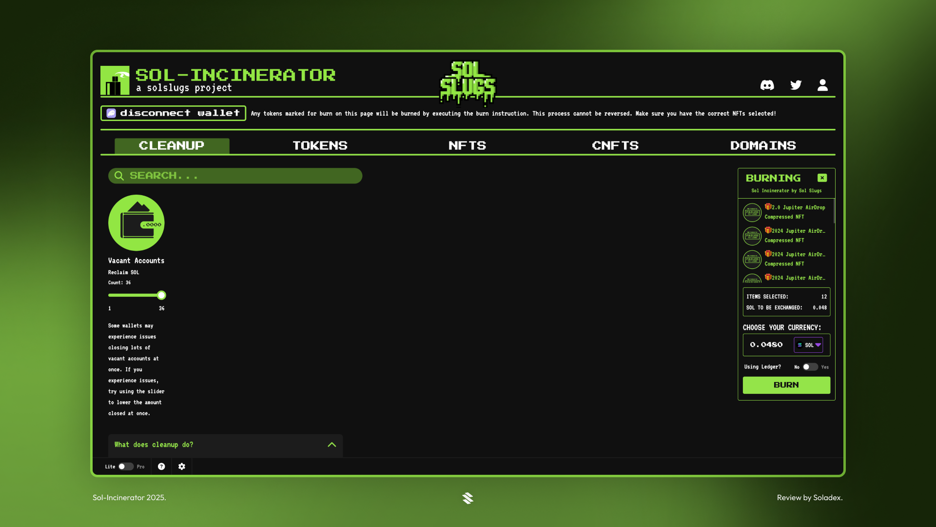 The SOL Incinerator tool used for cleaning up unused Solana accounts