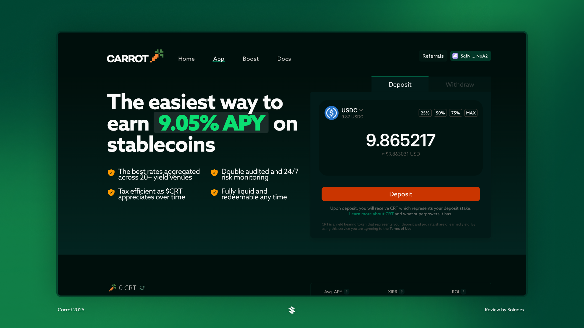 Depositing USDC into Carrot on Solana