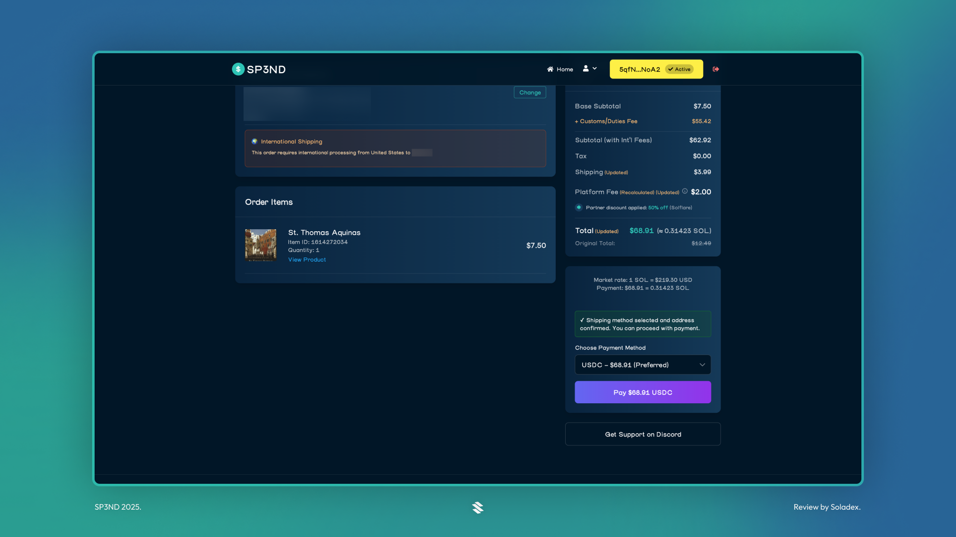 Finalizing the completed order on SP3ND