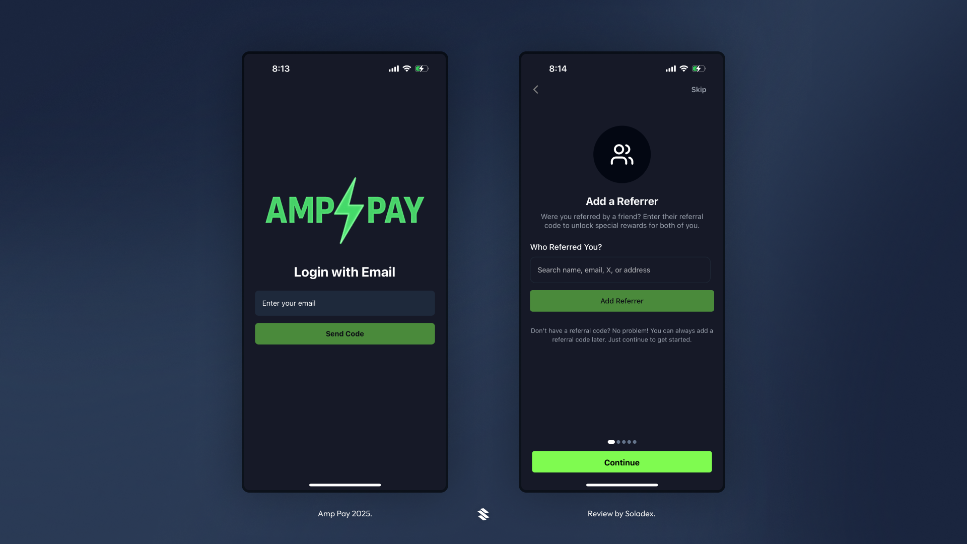 The sign up screen in the Amp Pay application