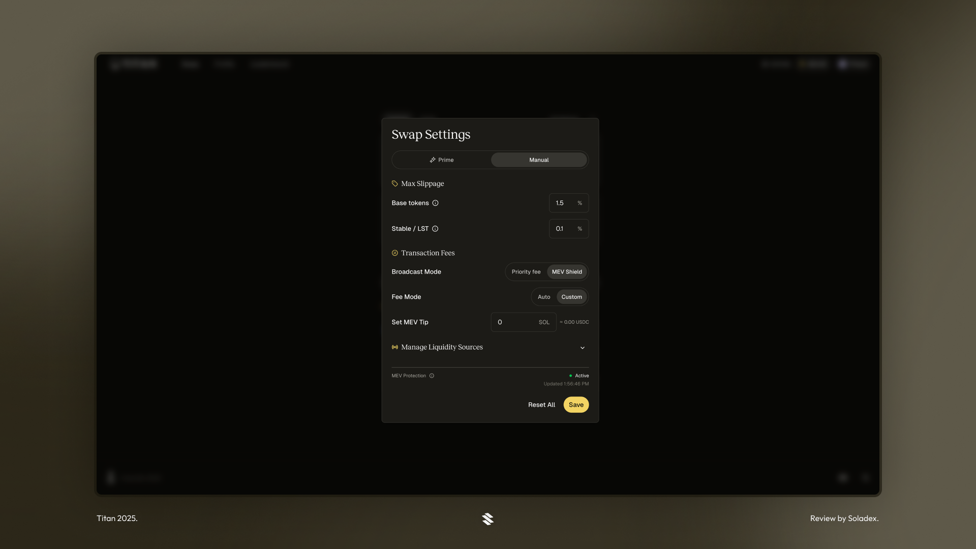 Titan Exchange custom settings