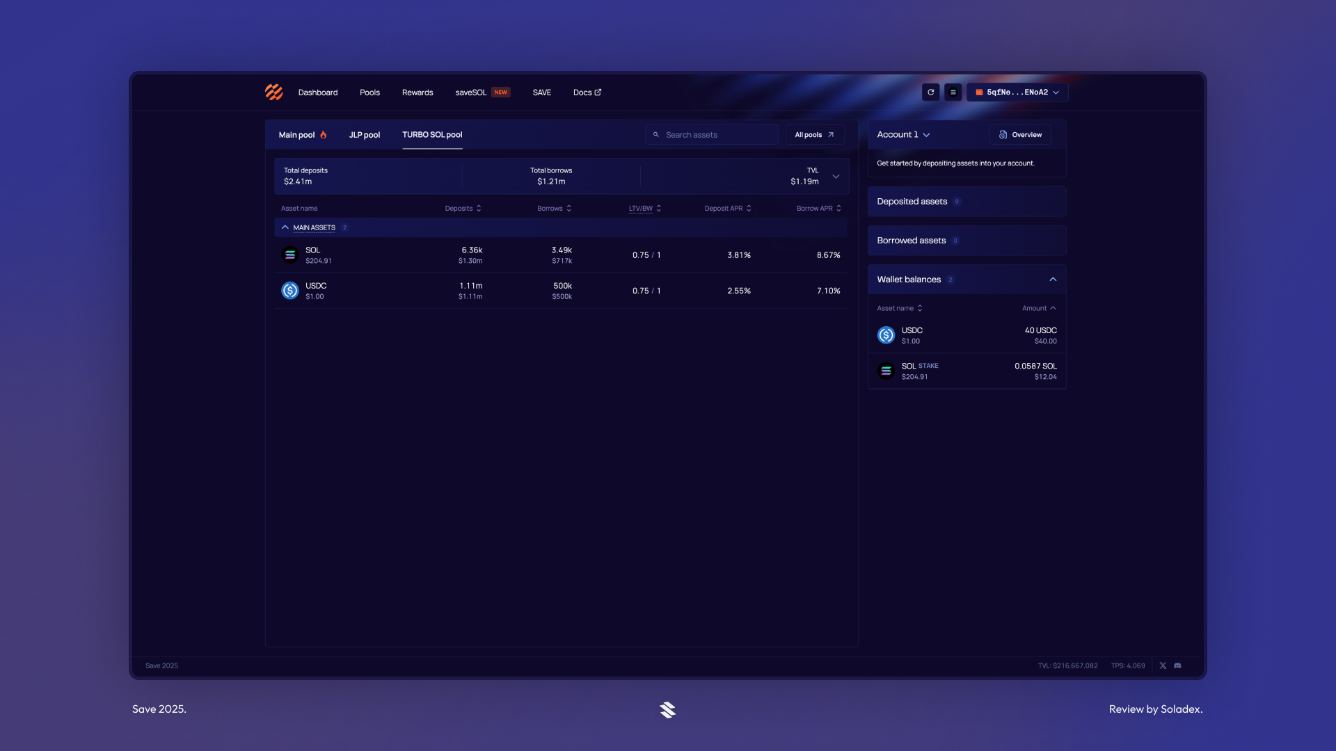 Other available pools on Save Finance include the JLP pool and Turbo Pool