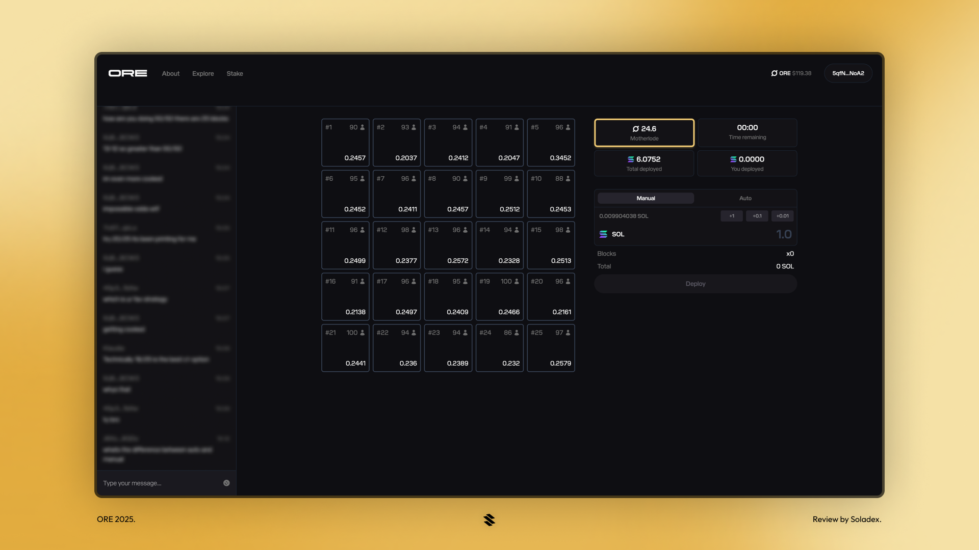The main screen for mining Ore on Solana