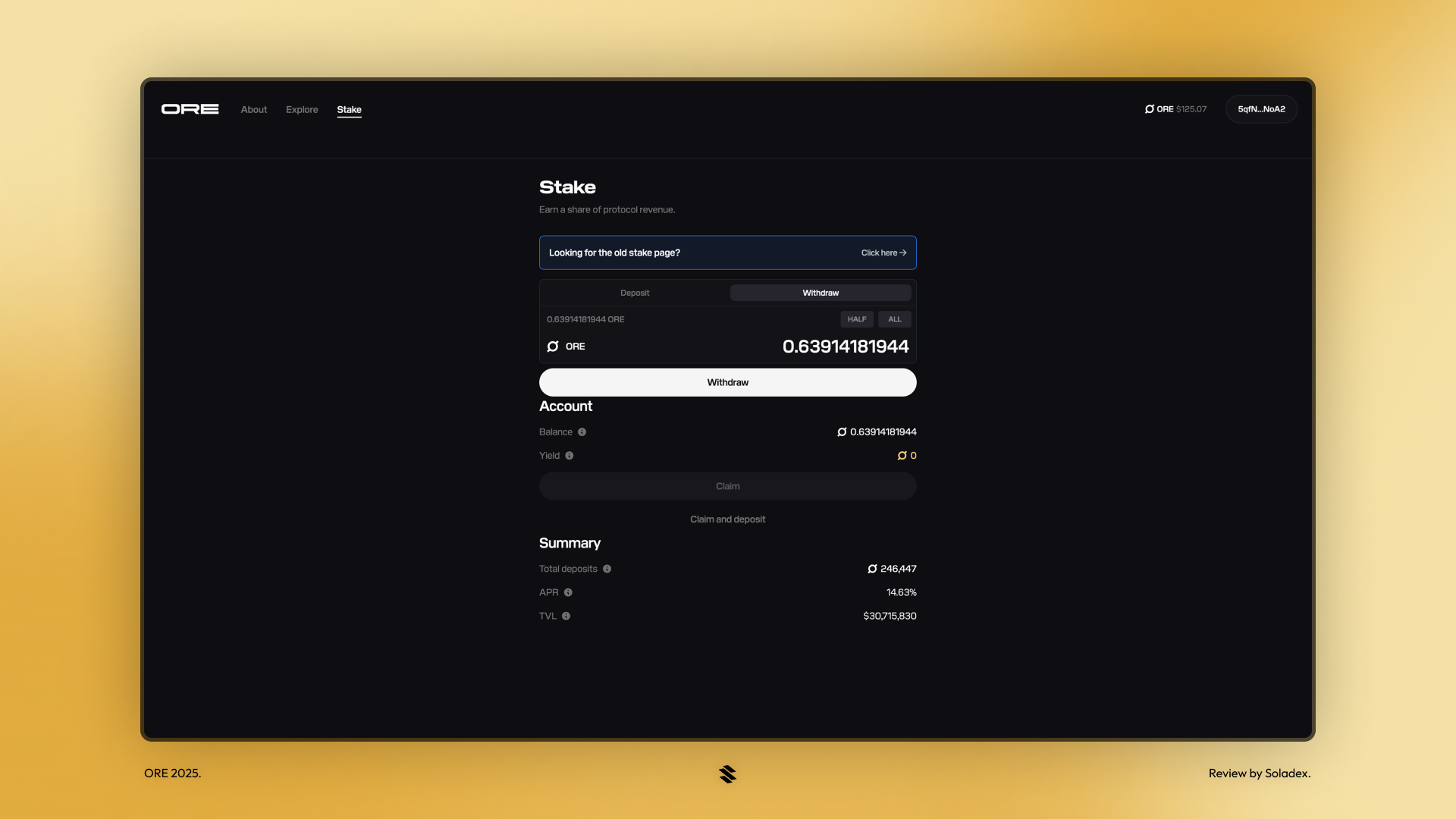 Staking ORE to receive protocol revenue over time.