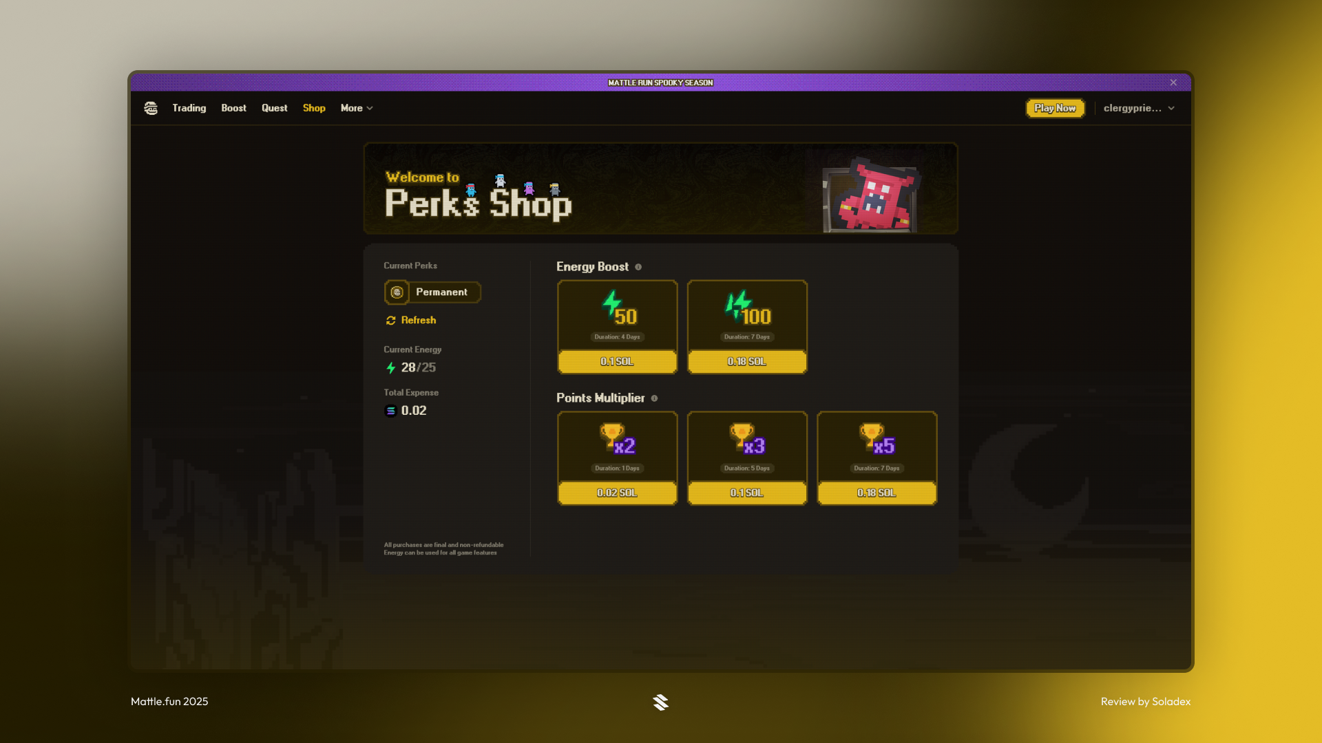 Mattle's in game shop gives players the option to upgrade their points multiplier