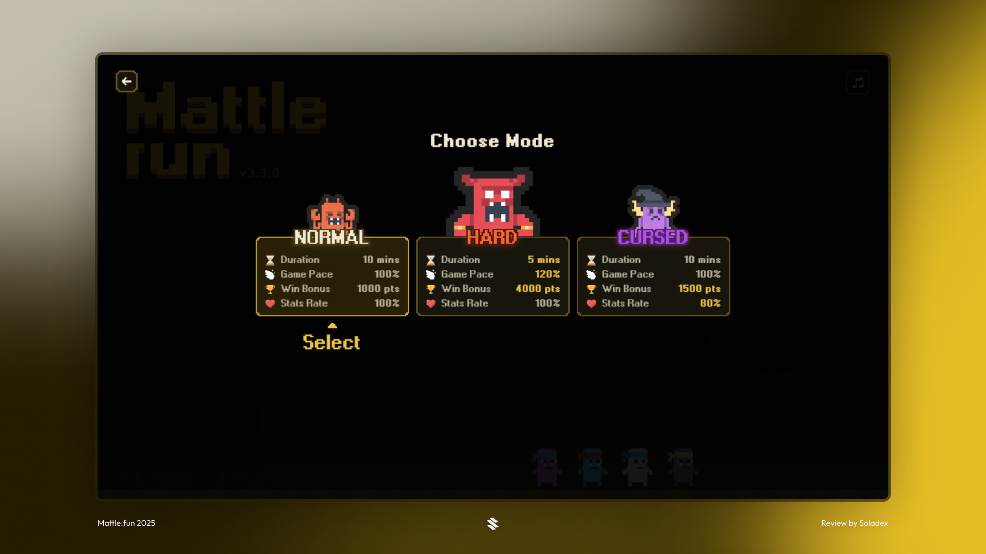 Selecting a difficulty mode in game