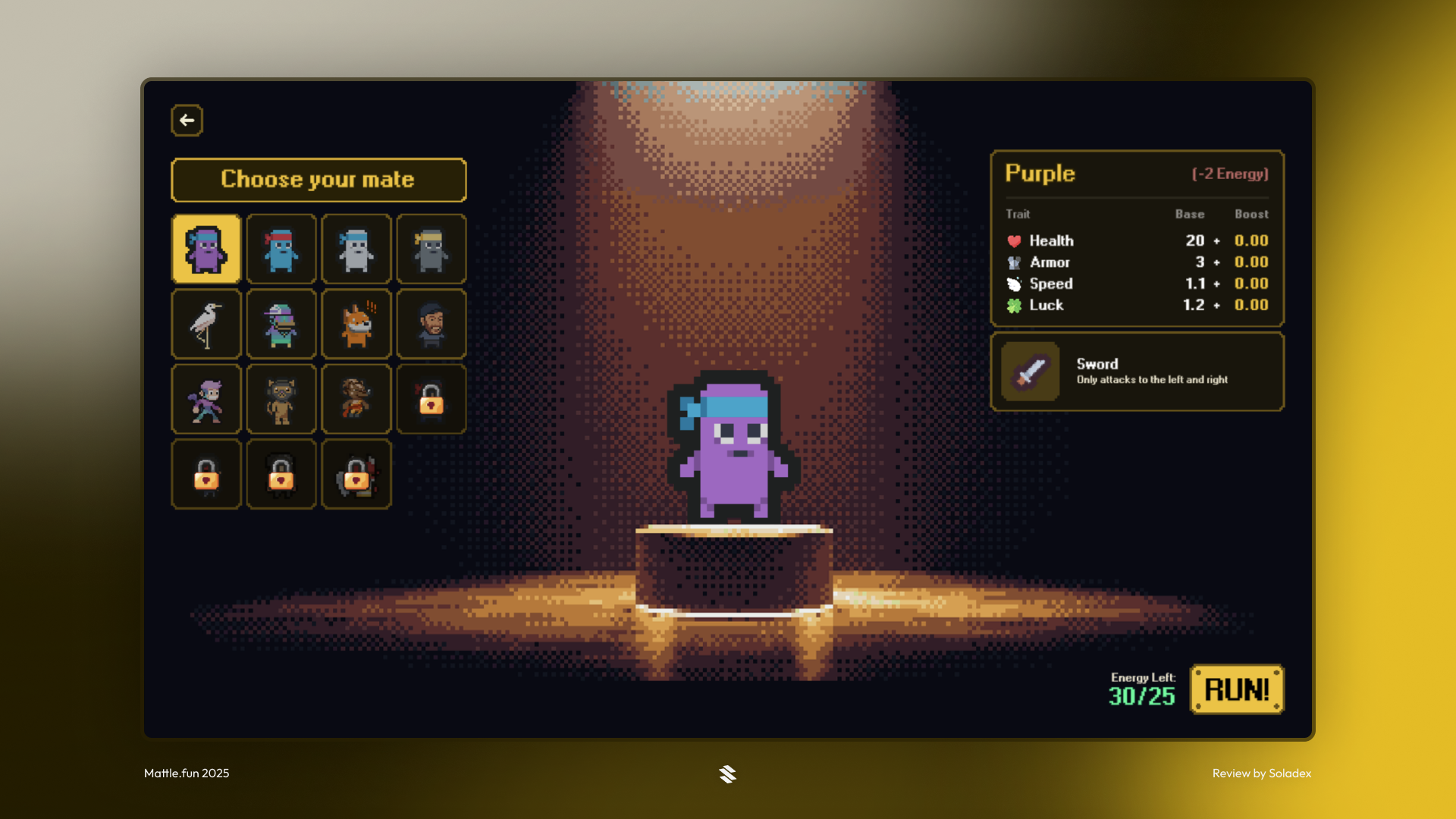 Choosing which character to us in-game on Mattle