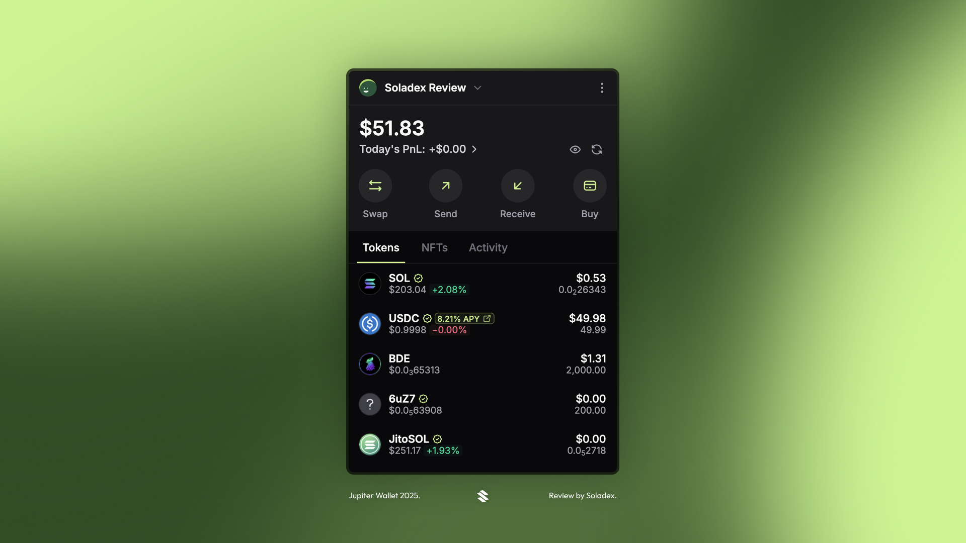 Viewing tokens inside Jupiter Wallet