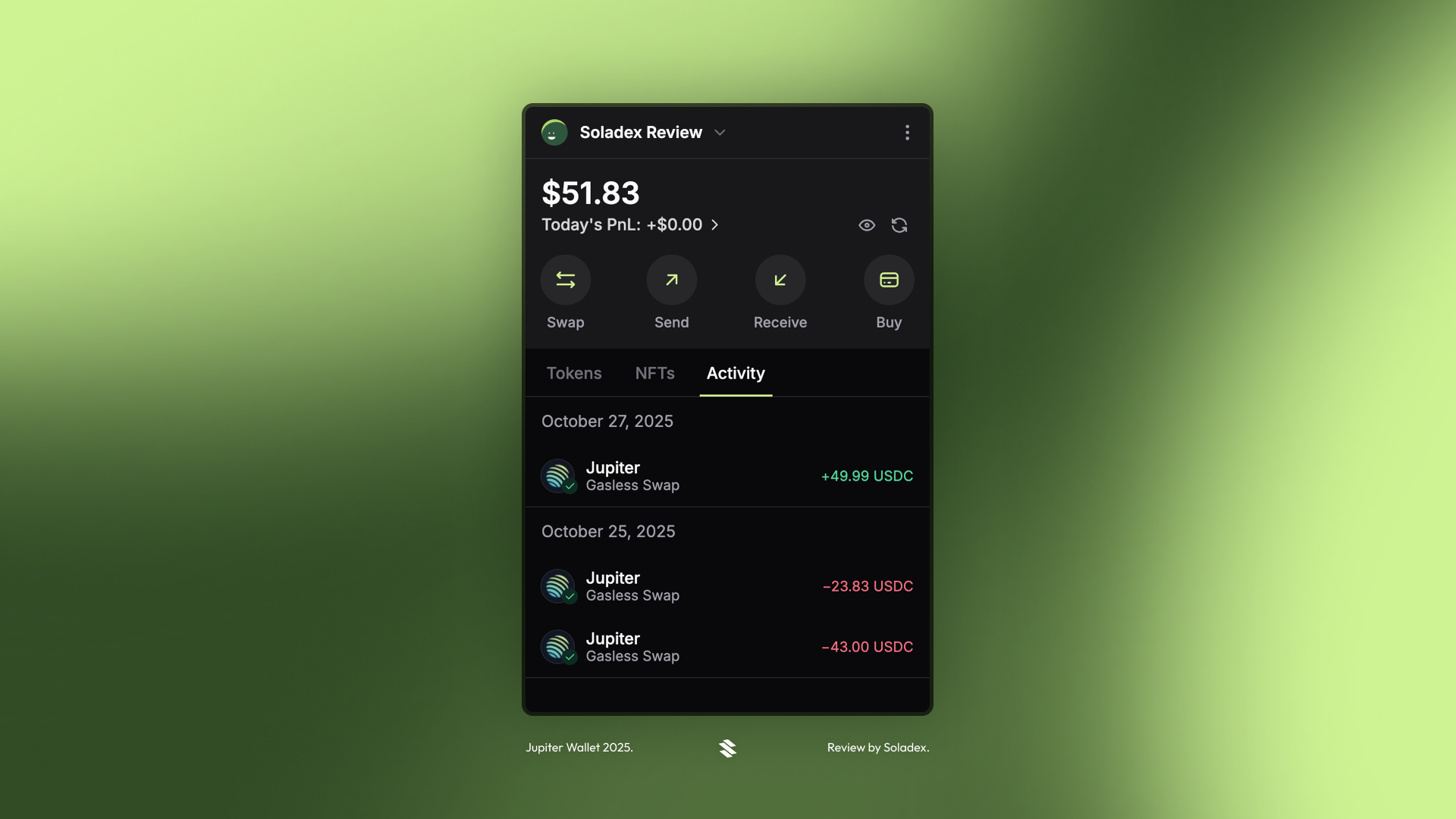 Viewing wallet activity