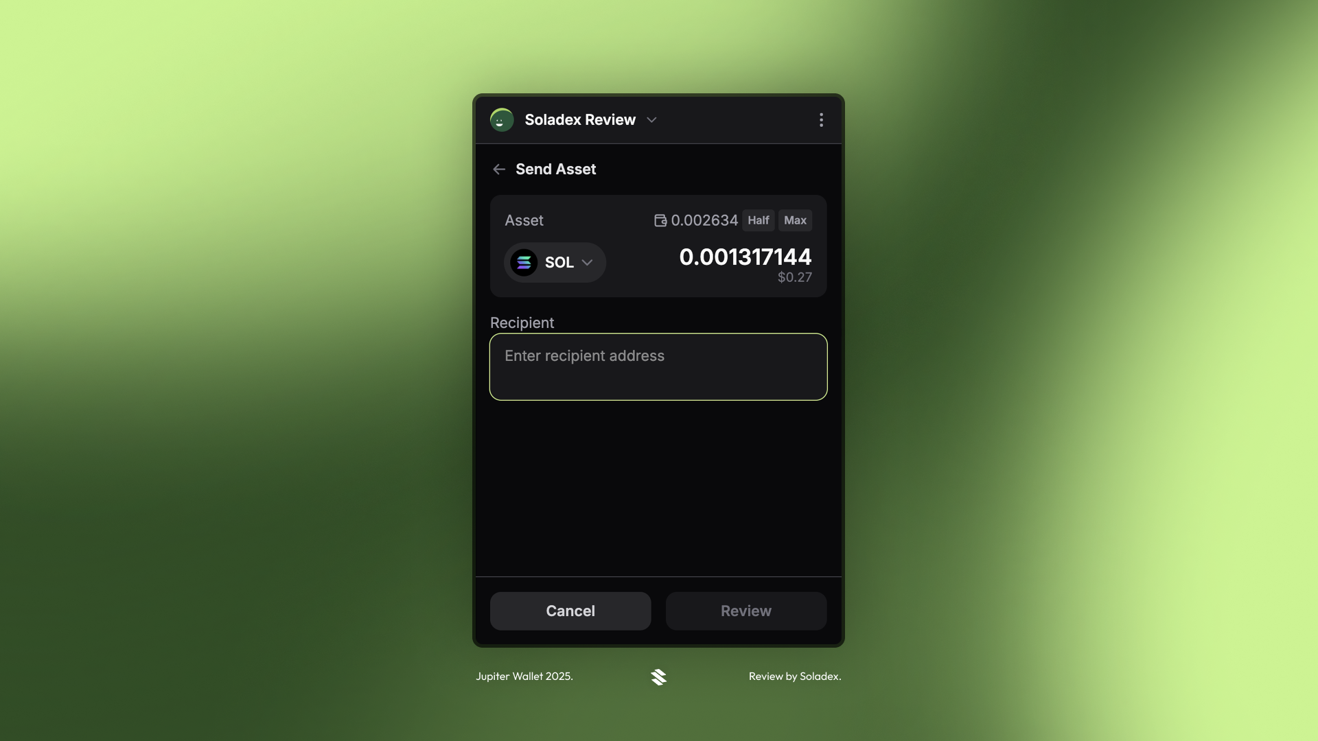 Sending SOL using Jupiter Wallet