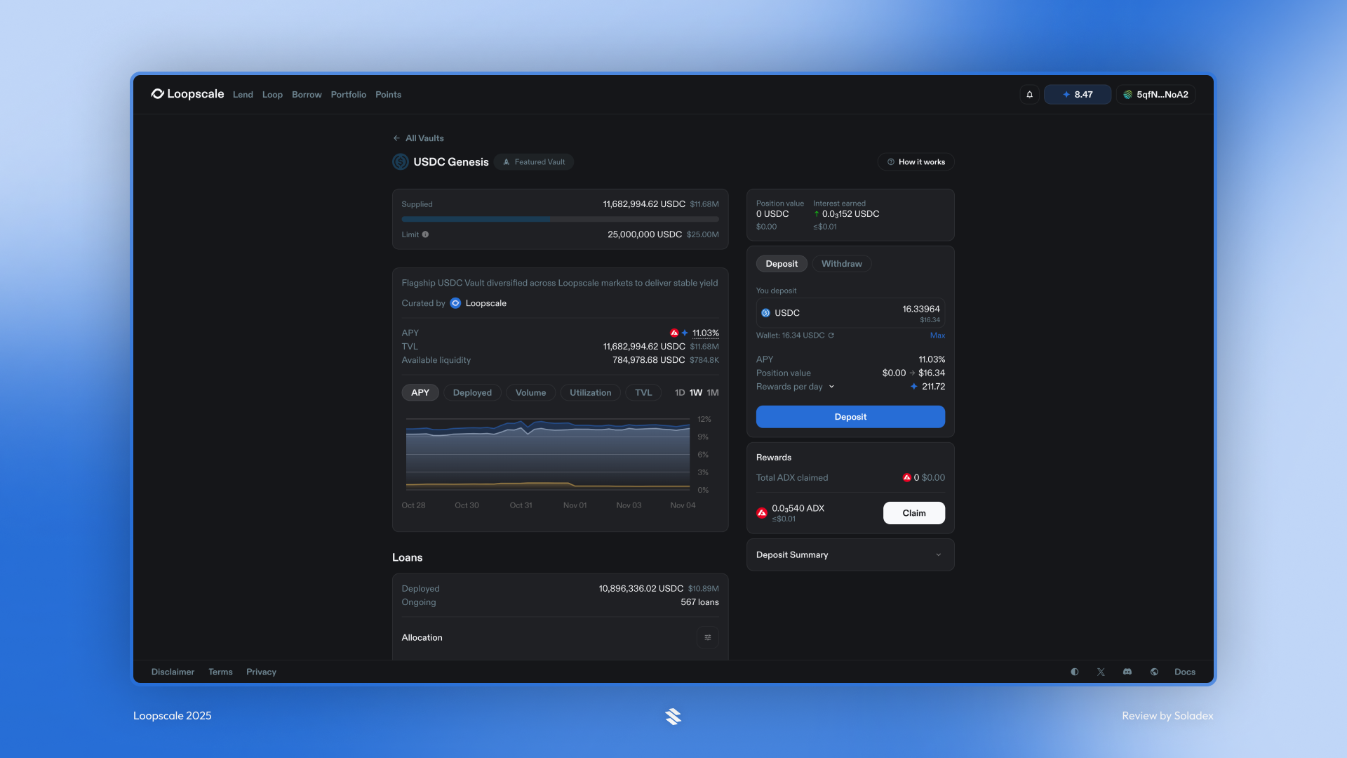 Depositing USDC on Solana into the Loopscale genesis pool